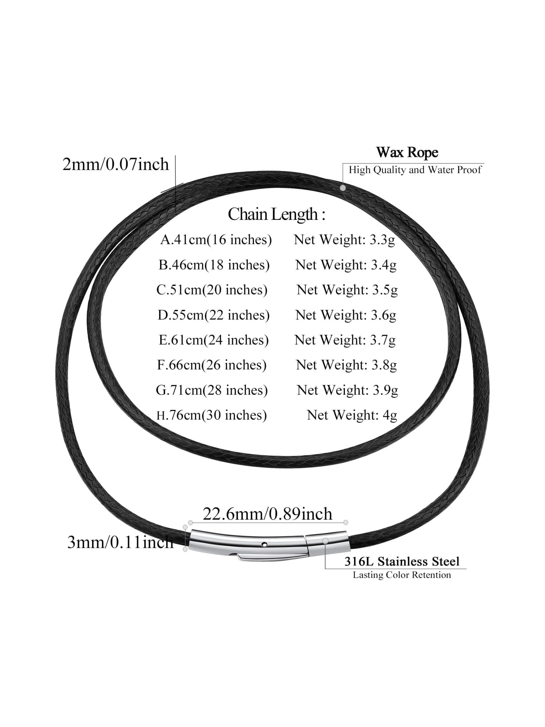 2mm Width Braided Leather Necklace Cord with Stainless Steel Clasp