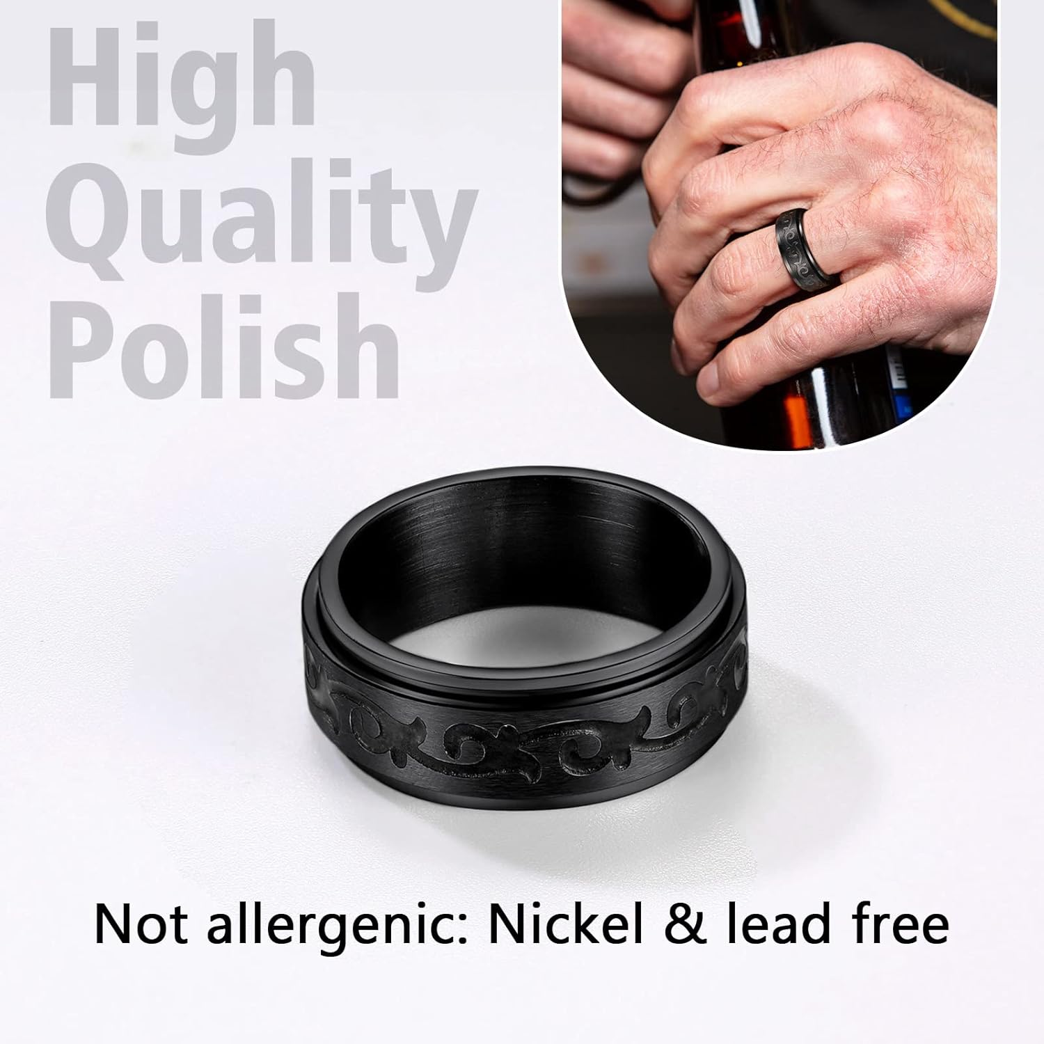 Rattan Pattern Spinner Band Rings