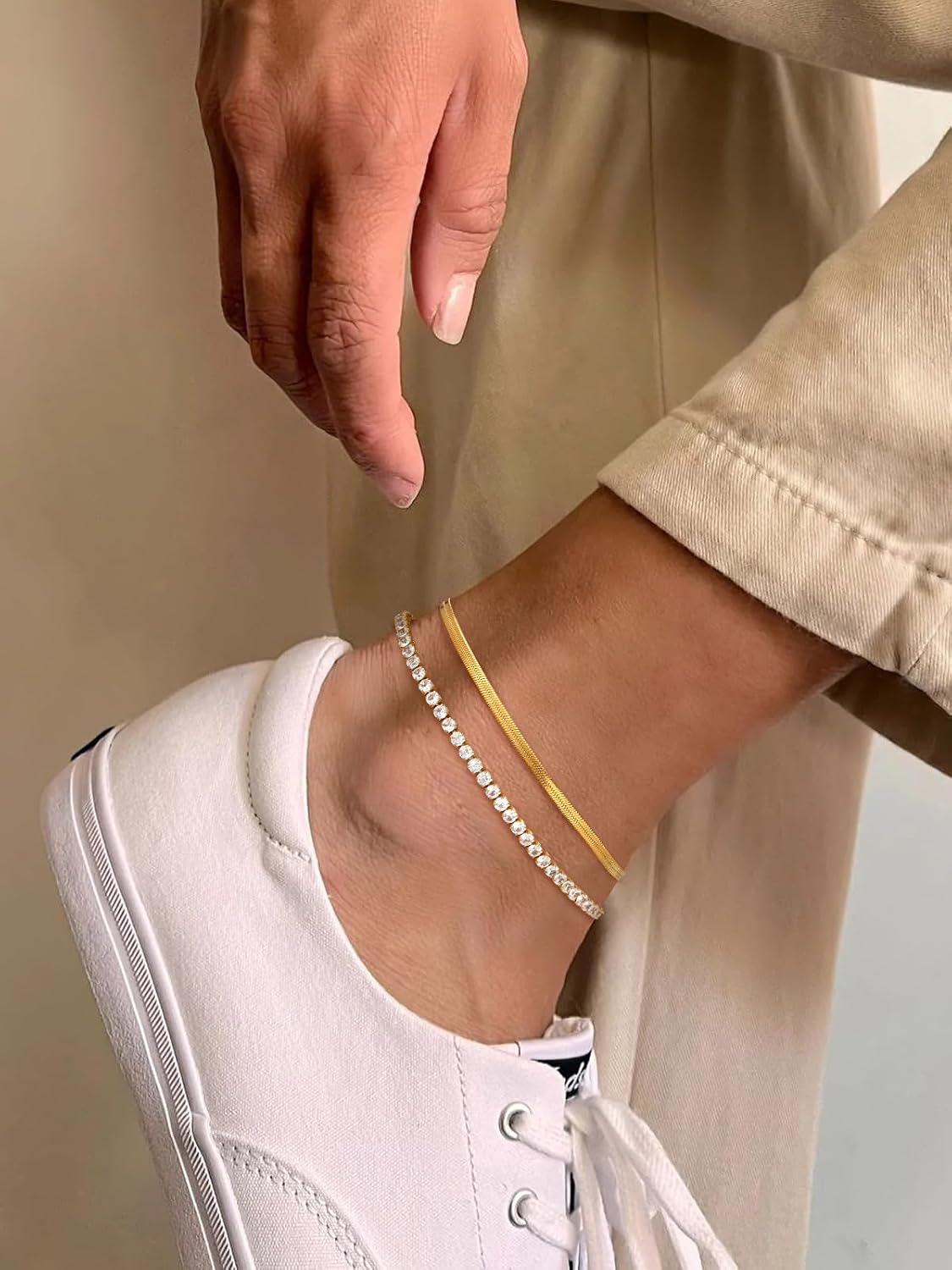 2PCS Herringbone & Tennis Chain Foot Jewelry Anklets Jewelry Set