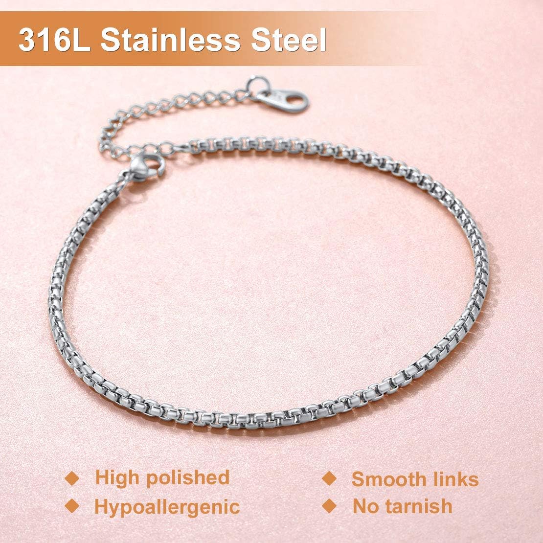 Stainless Steel Adjustable Box Link Chains Ankle