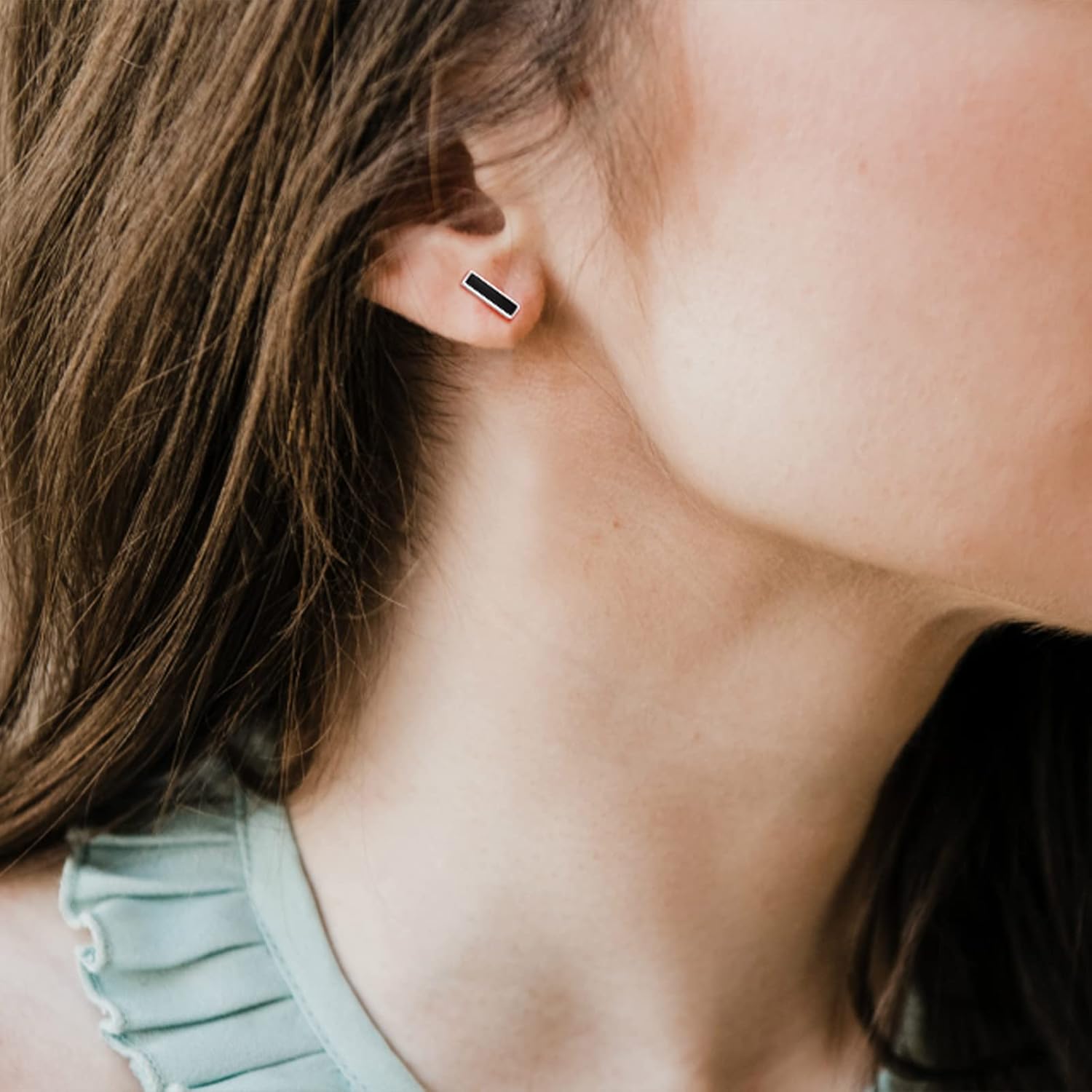 Black Bar Stick Stud Earrings