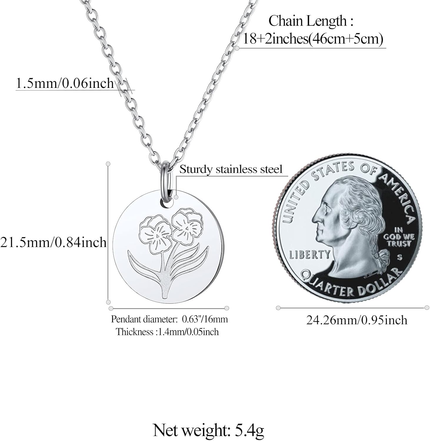 Jan. to Dec. Guardian Month Floral Birth Flower Disc Necklaces