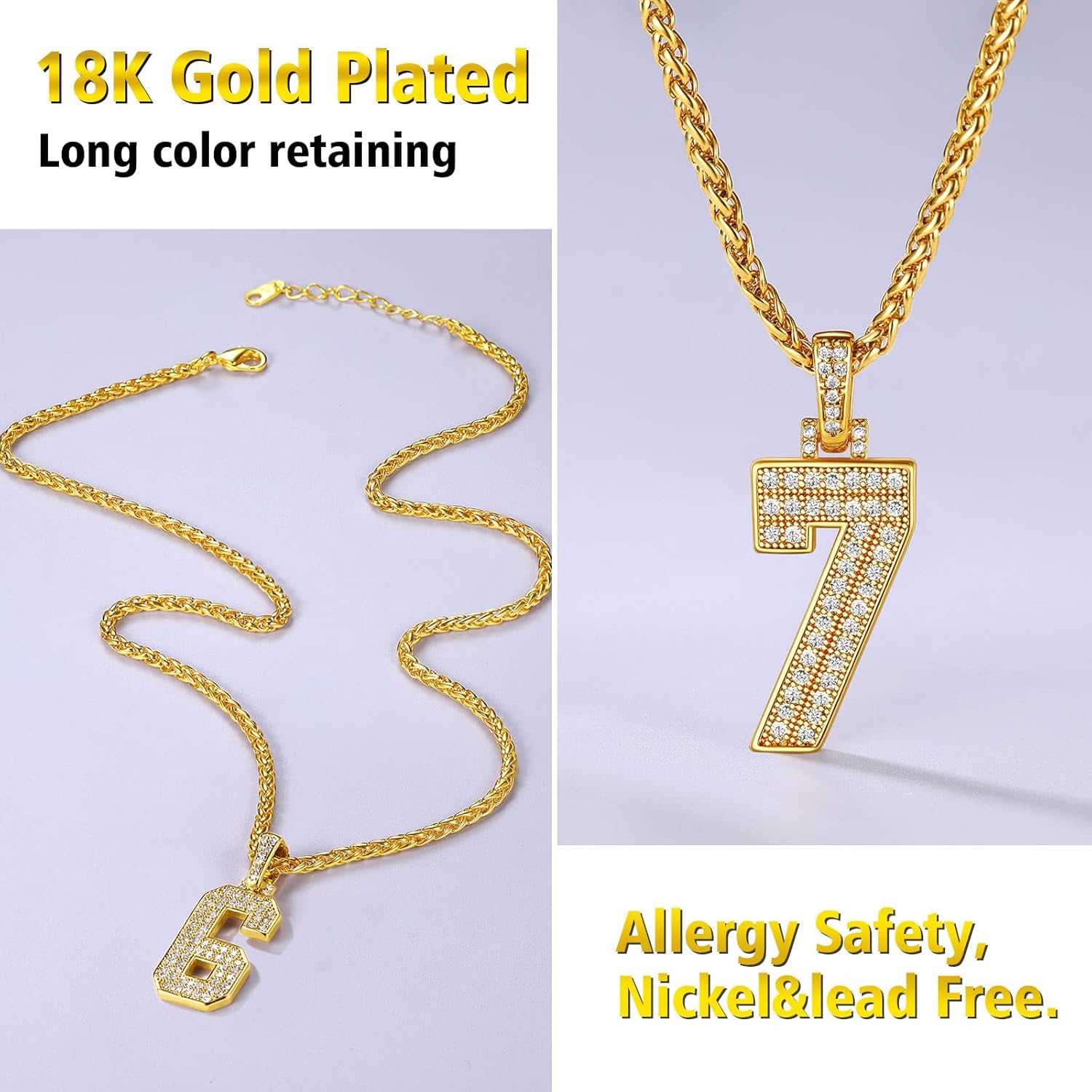 18K Gold Plated Zirconia Number Chain Necklaces