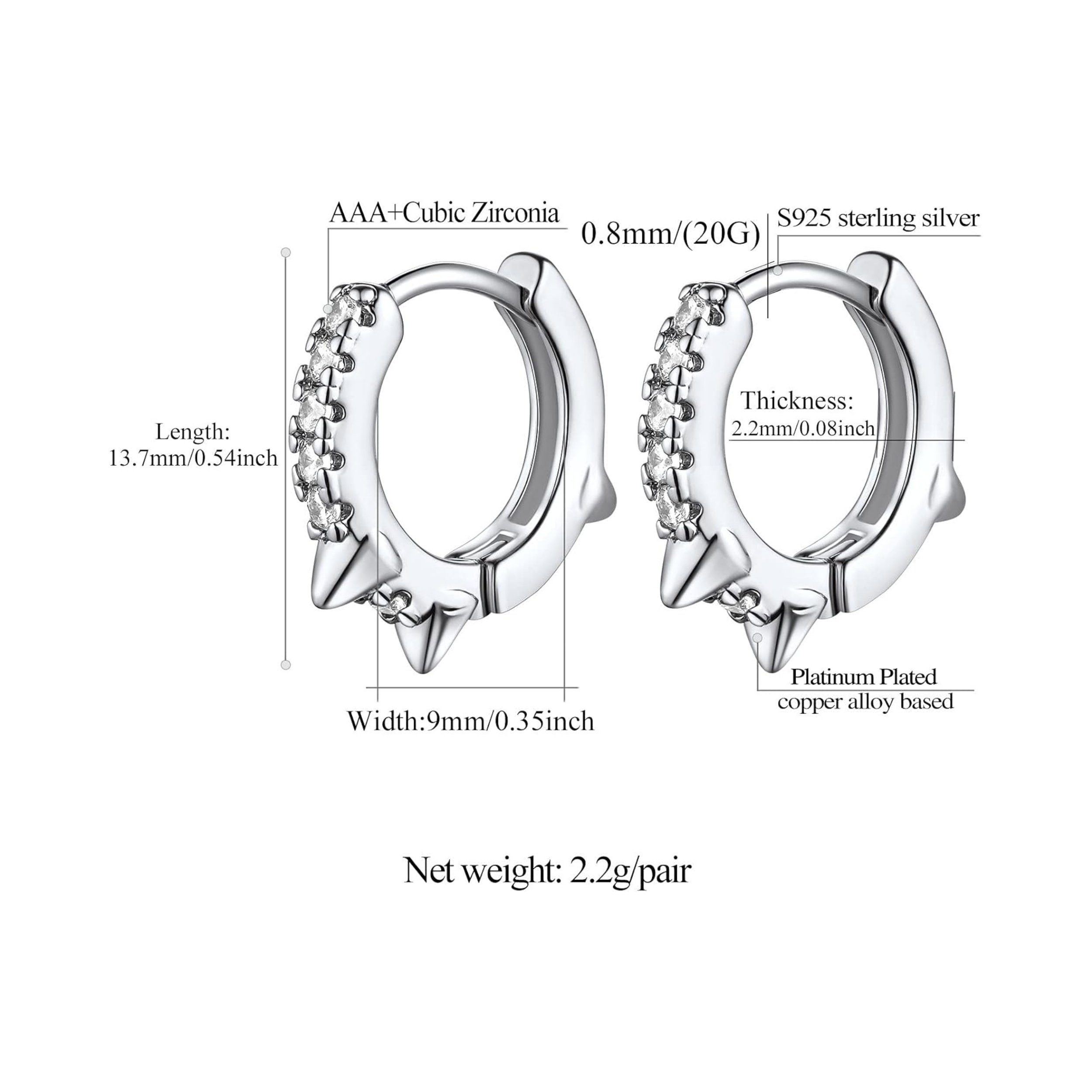 Cool Spike Wire Circle Lightweight with Hypoallergenic Silver Post Huggie Hoops Earrings 