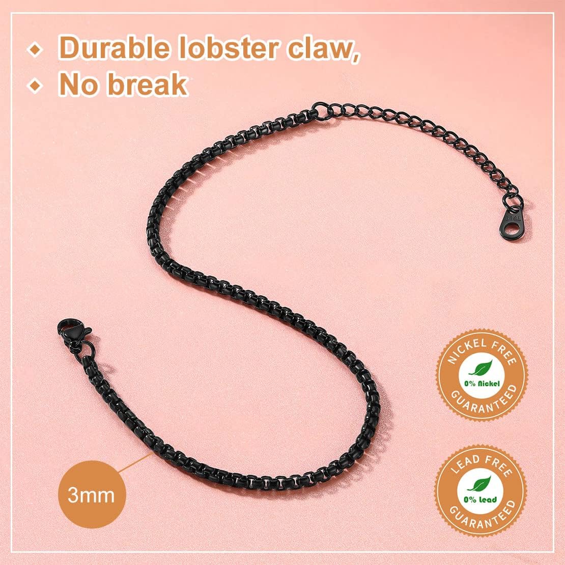 Stainless Steel Adjustable Box Link Chains Ankle