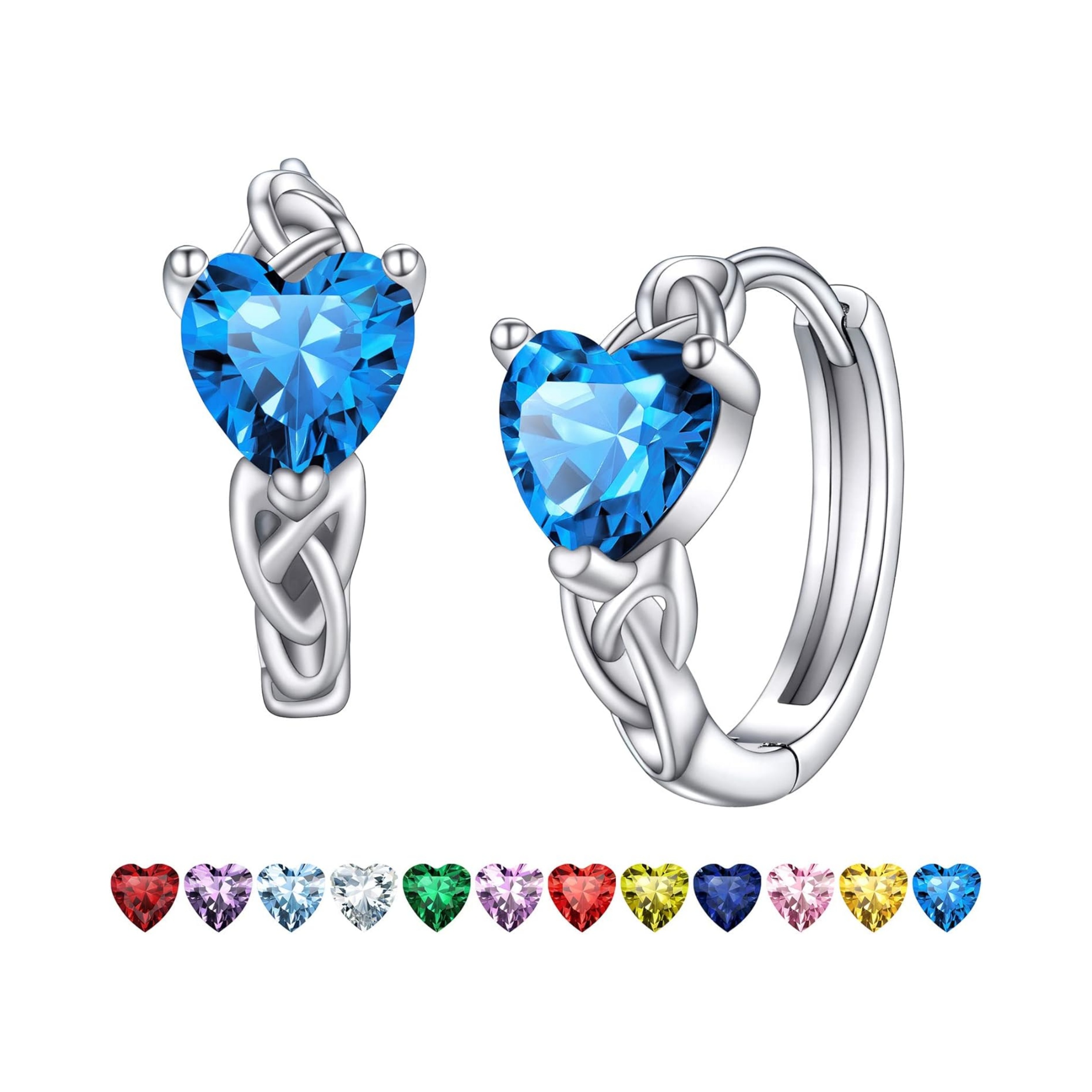December Blue TopazHeart Celtic Knot Birthstone Hoop Earrings