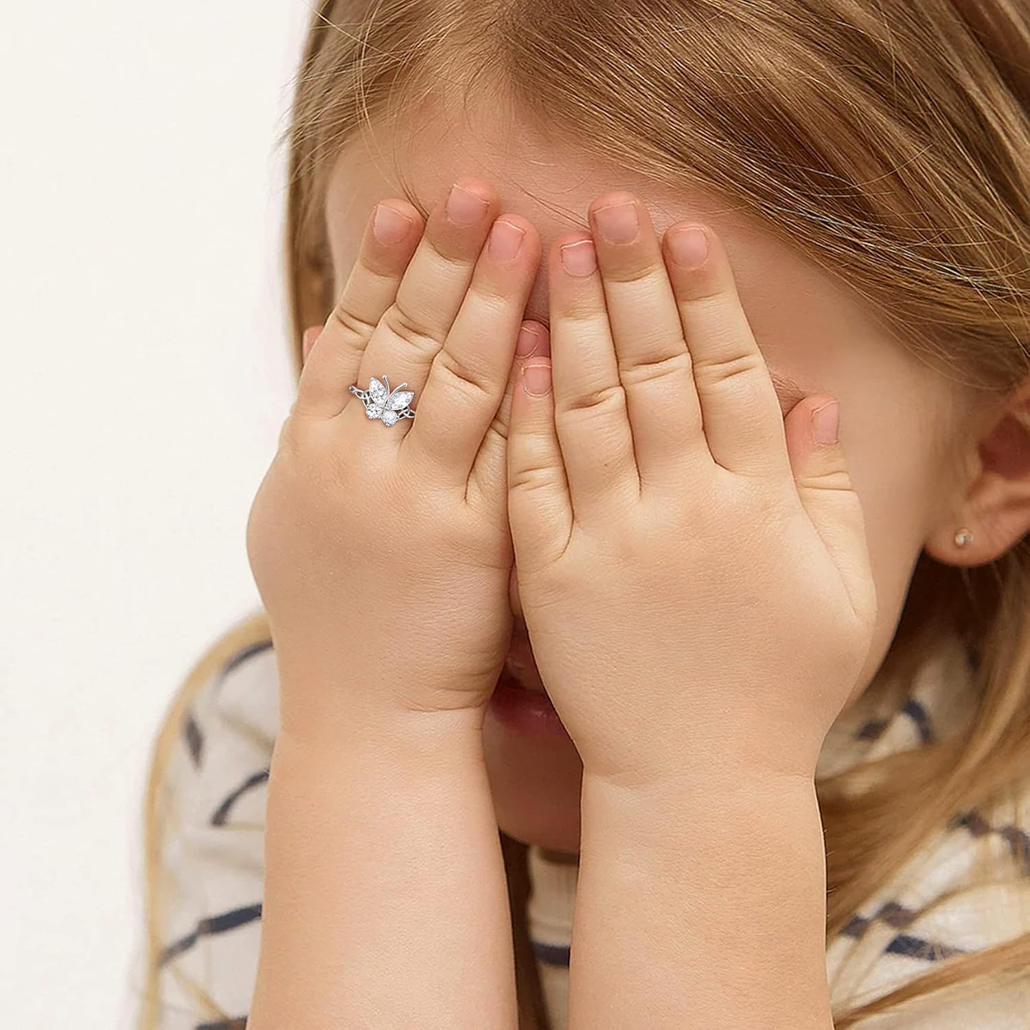 April Clear Quartz Butterfly Birthstone Stackable Rings
