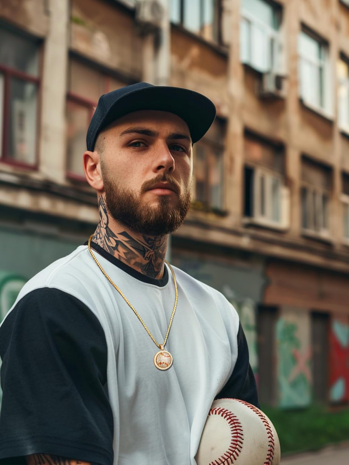 Bling Baseball Spinning Gold Necklace 