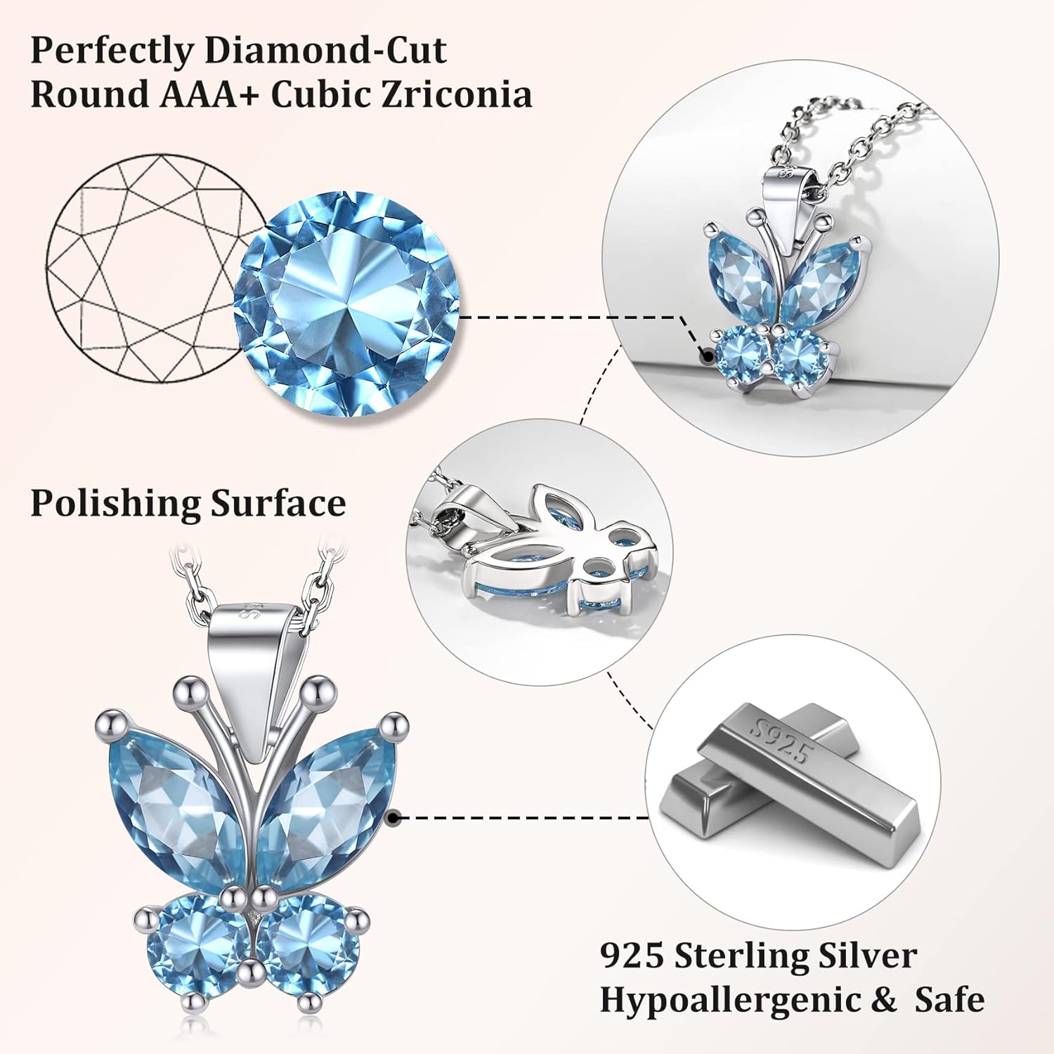 Dazzling March Aquamarine Butterfly Birthstone Necklace