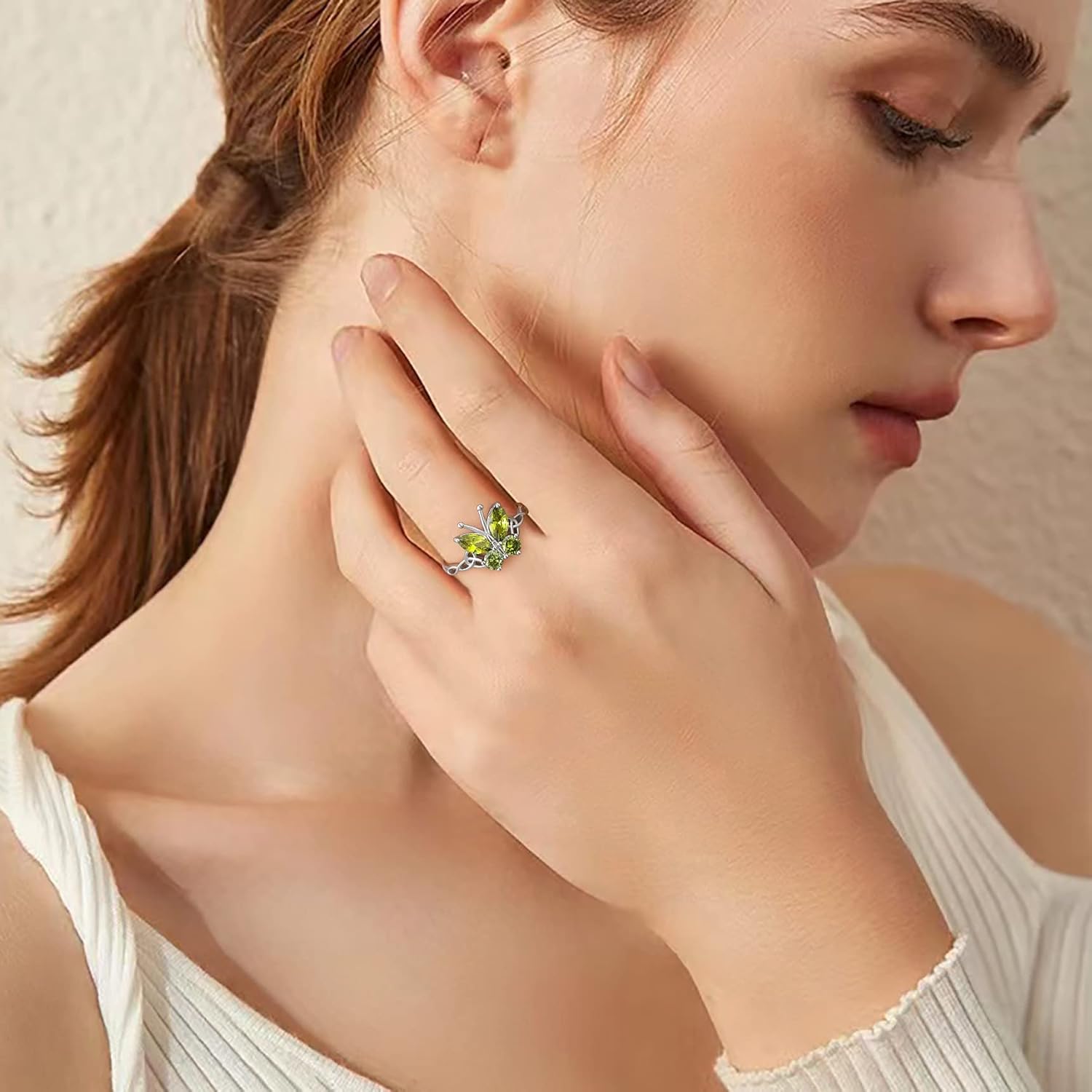 August Peridot Butterfly Birthstone Stackable Rings