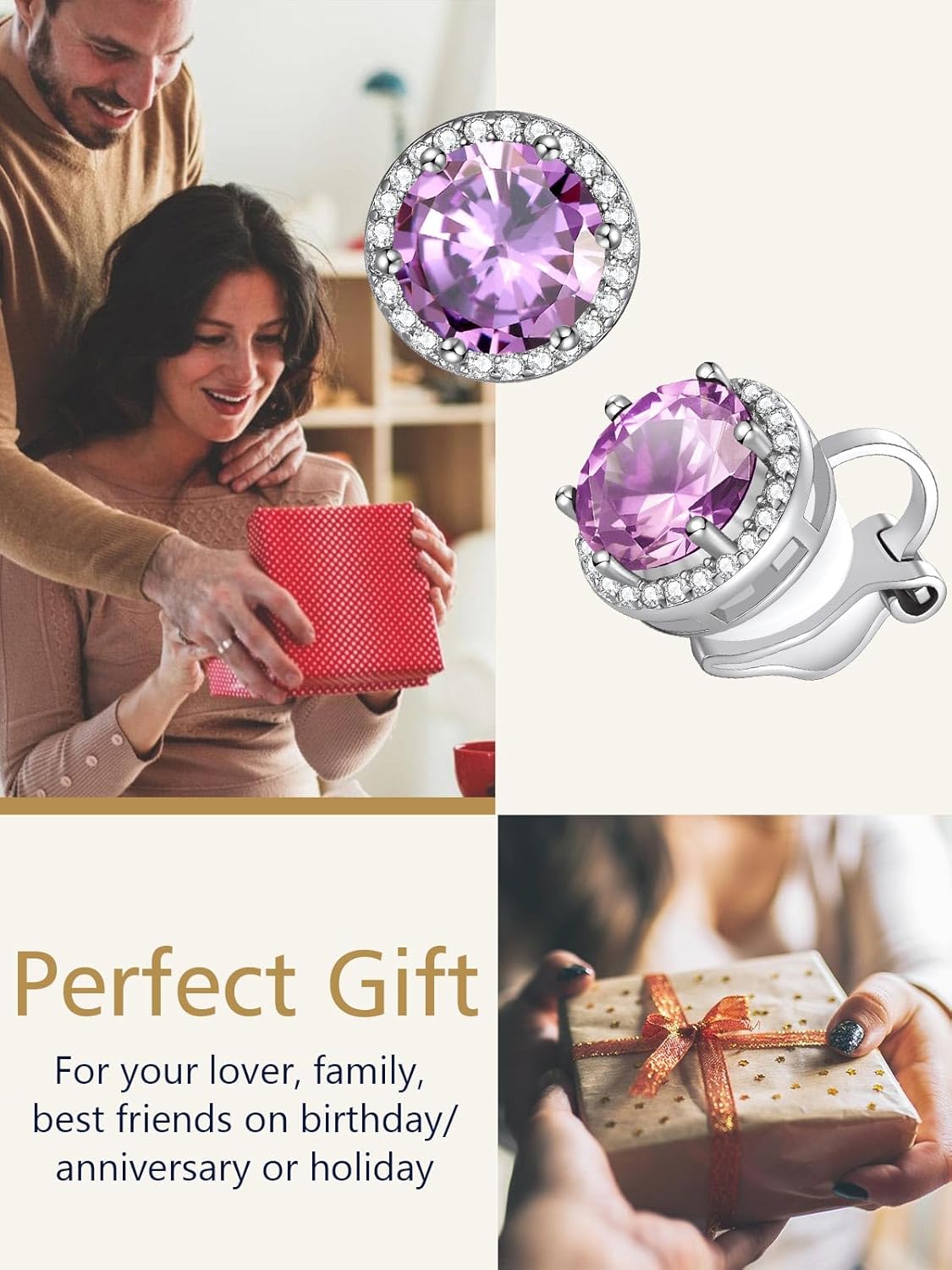 Clip on Round Birthstone Stud Earrings