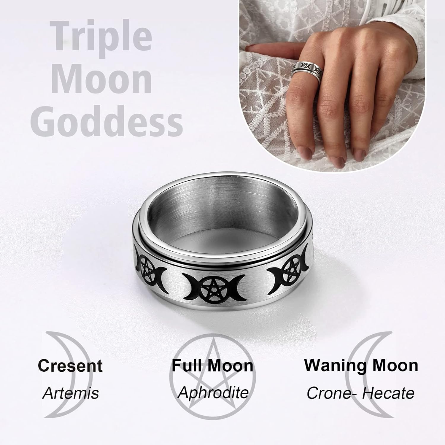 Triple Moons Spinner Band Rings