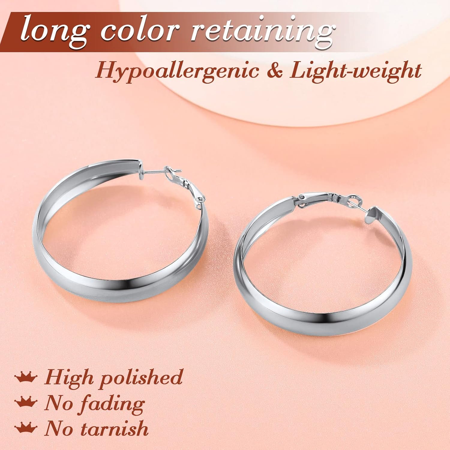 Stainless Steel Wide Hoop Earrings 