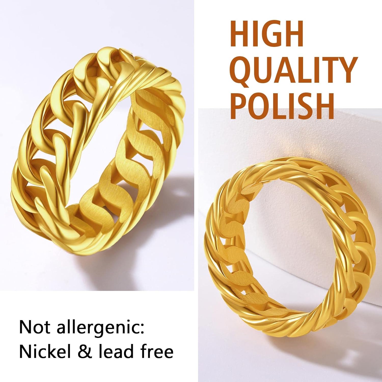 Index Middle Knuckle Finger Hollow Band Statement Chain Rings