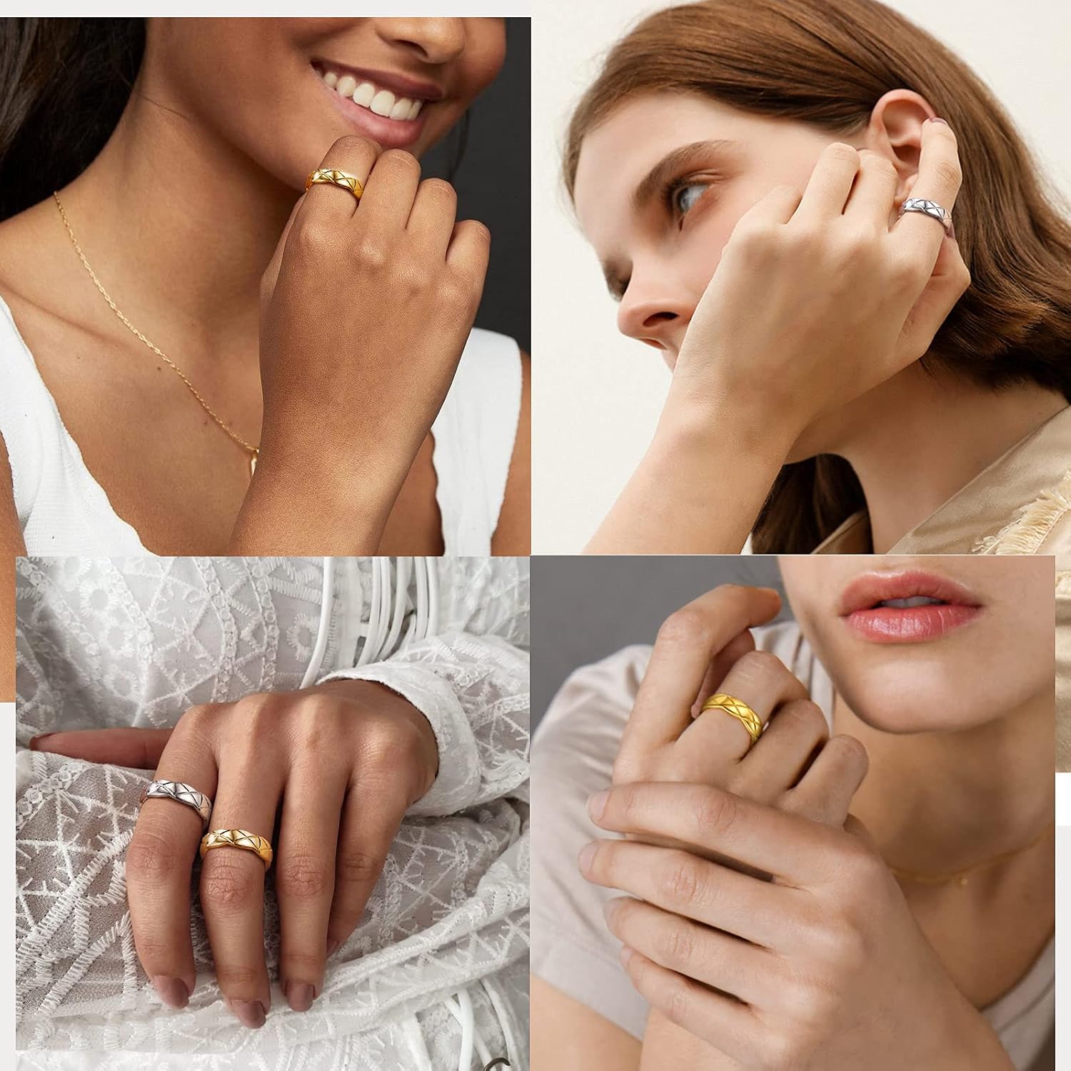 Width 6mm Criss Crossover Patterned Knuckle Band Rings