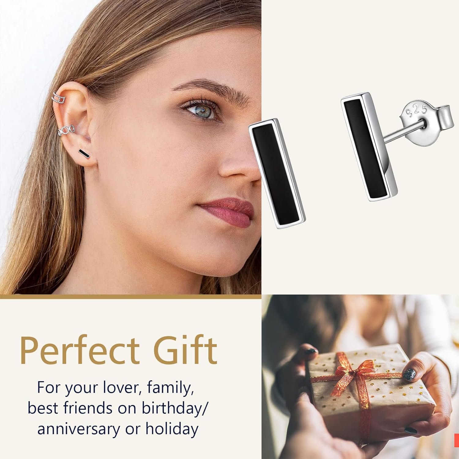 Black Bar Stick Stud Earrings