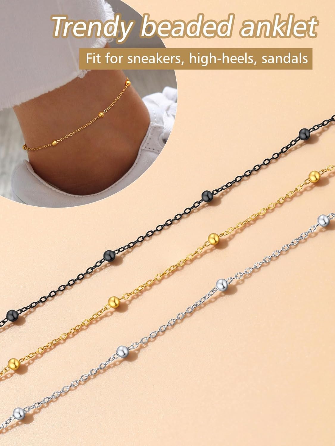 Stainless Steel bead chain Beach Adjustable Anklet