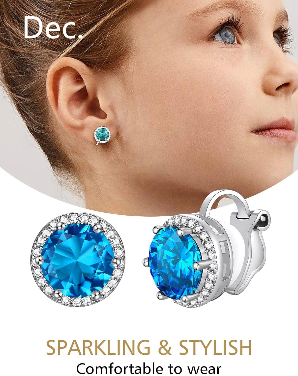 Clip on Round Birthstone Stud Earrings