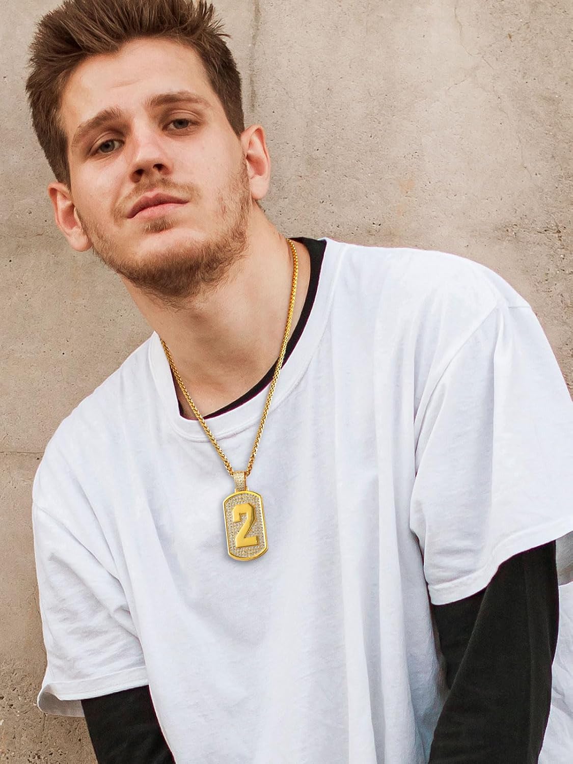 Number Pendant Cubic Zirconia Dog Tag Necklace