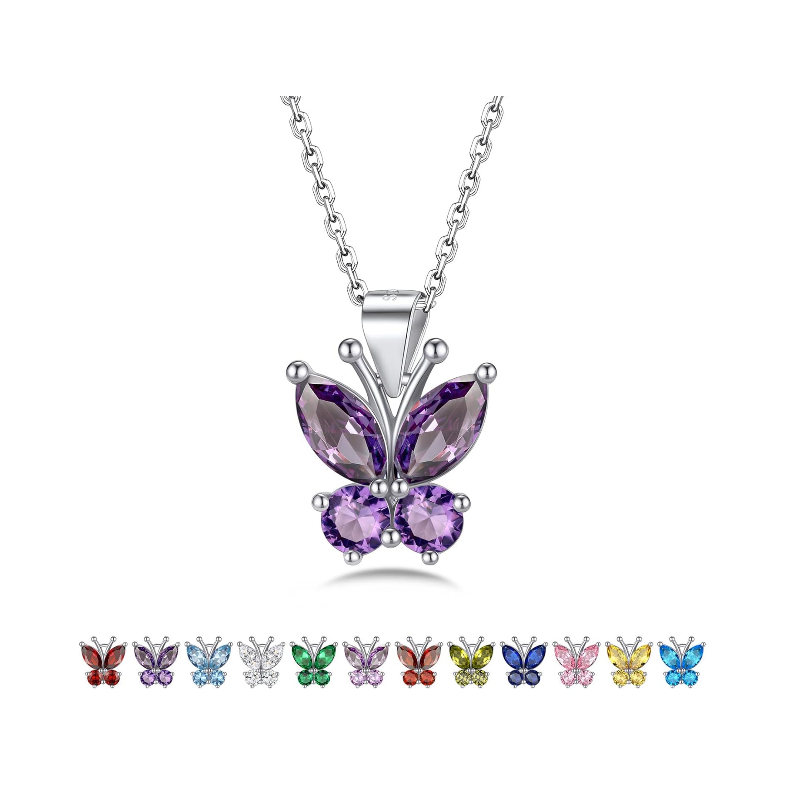 Dazzling February Amethyst Butterfly Birthstone Necklace
