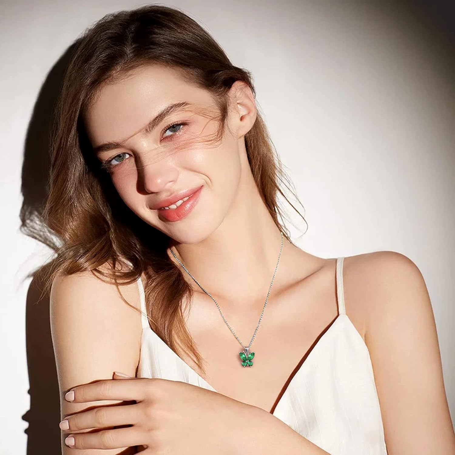 Dazzling May Emerald Quartz Butterfly Birthstone Necklace
