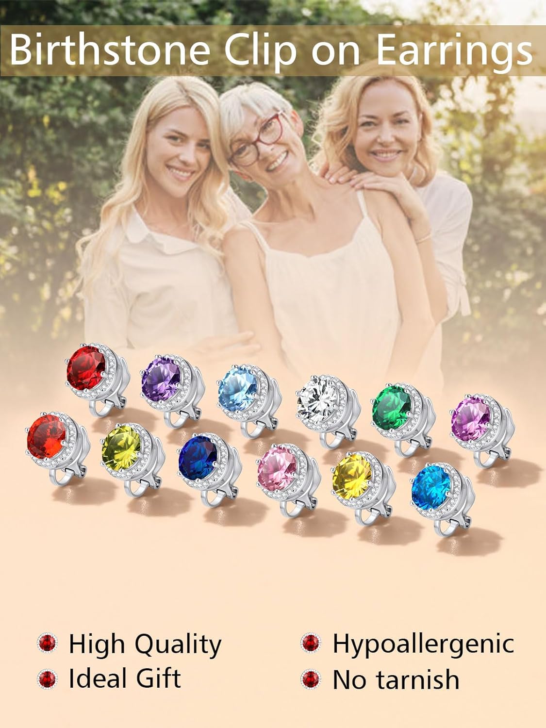 Clip on Round Birthstone Stud Earrings