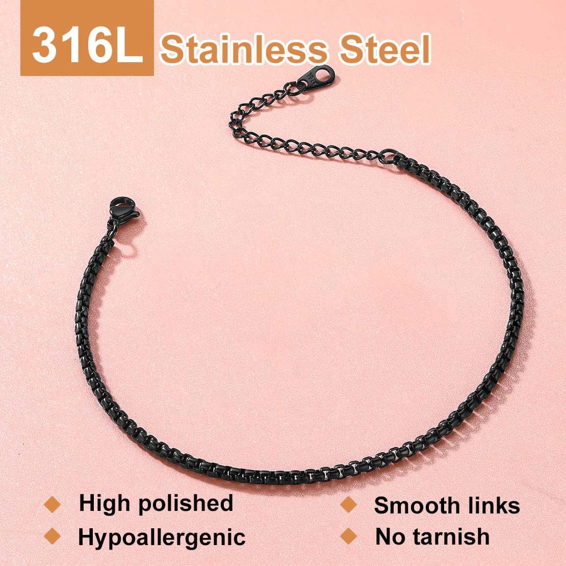 Stainless Steel Adjustable Box Link Chains Ankle