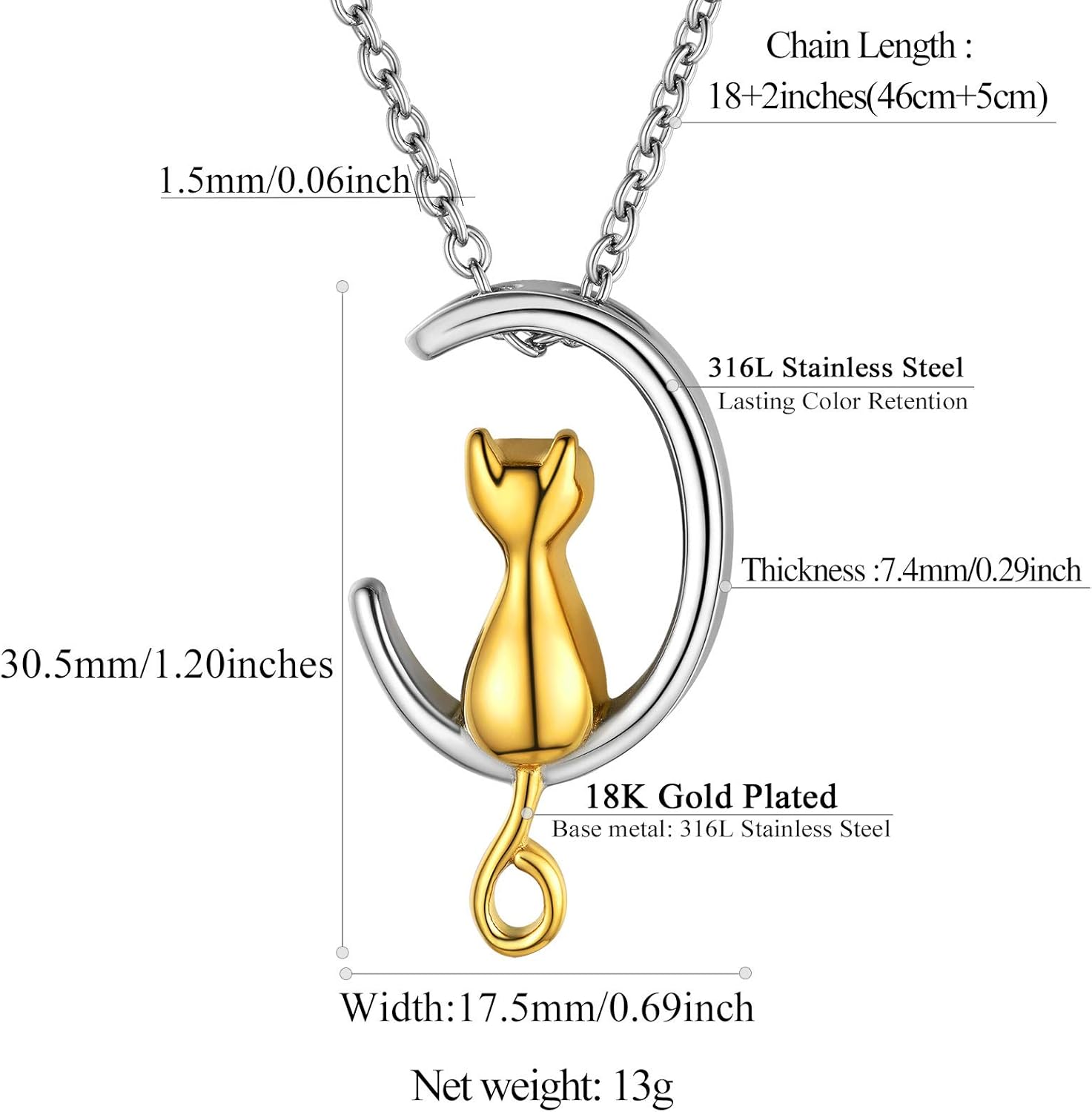Urn Ashes Moon Cat Pendant Necklaces