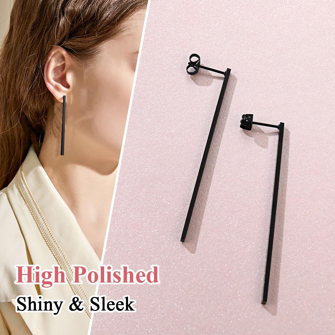 Thin Bar Flat Rectangle Long Chain Drop & Dangle Earring