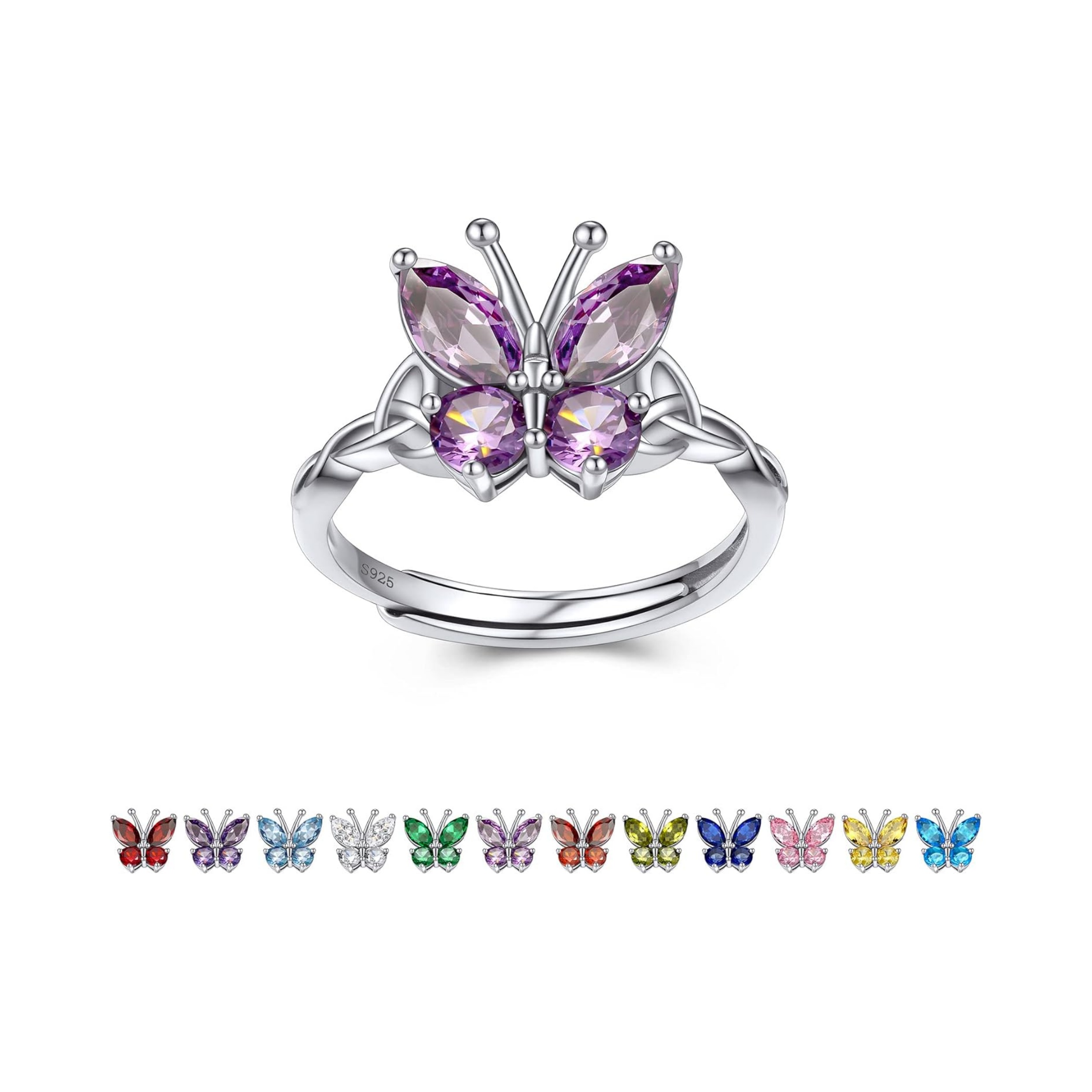 June Alexandrite Butterfly Birthstone Stackable Rings