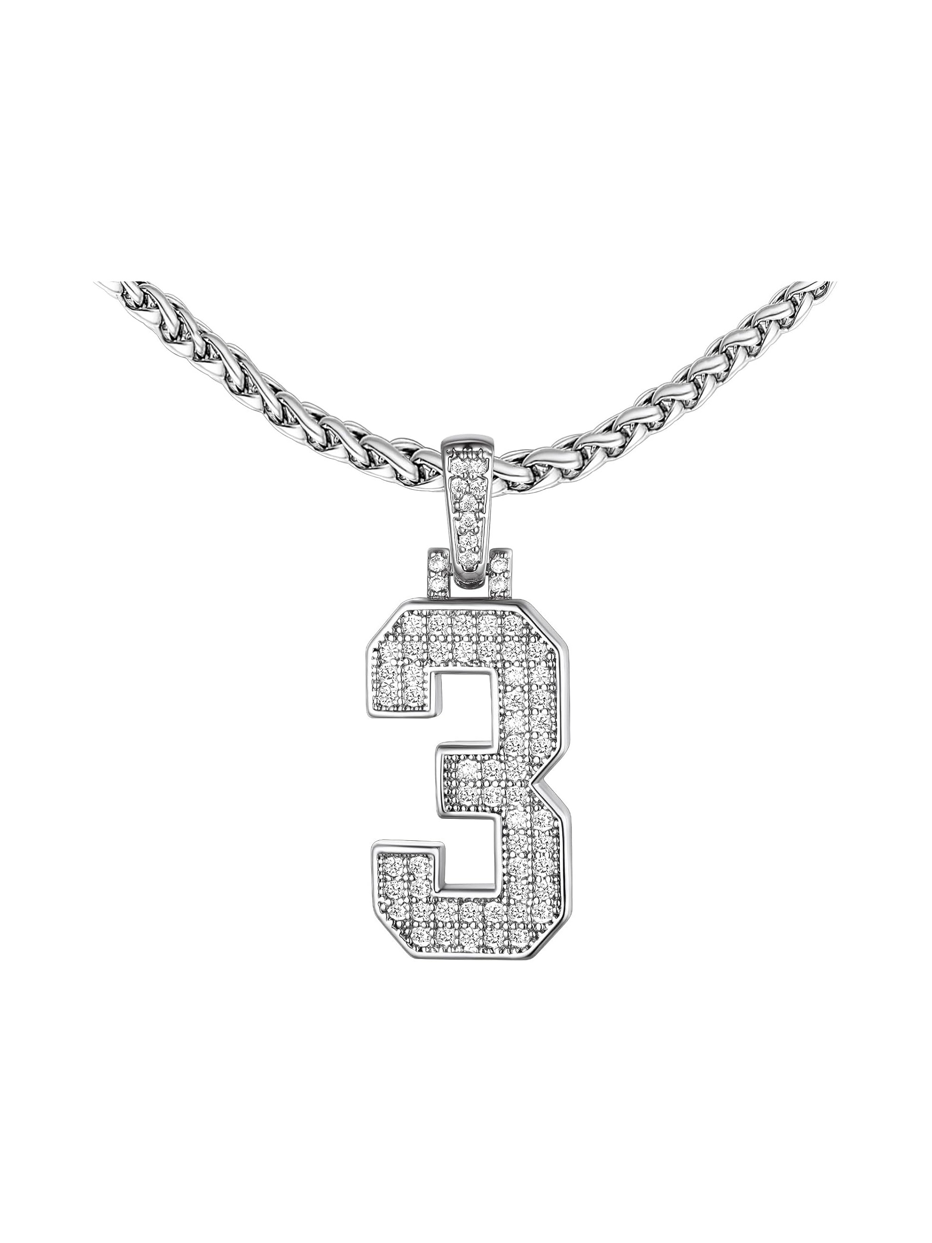 Bling CZ Diamond  Number Three Necklace 