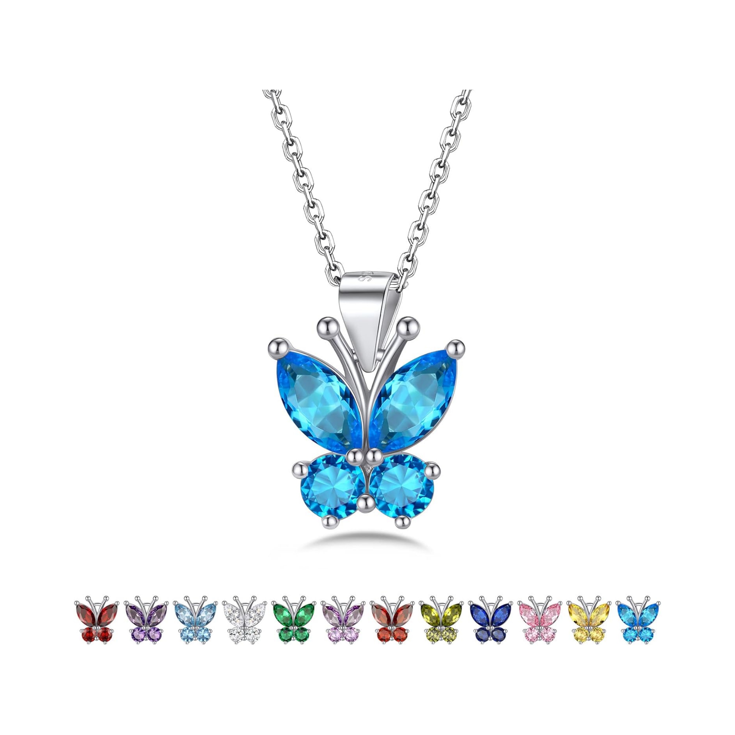 Dazzling December Blue Topaz Butterfly Birthstone Necklace