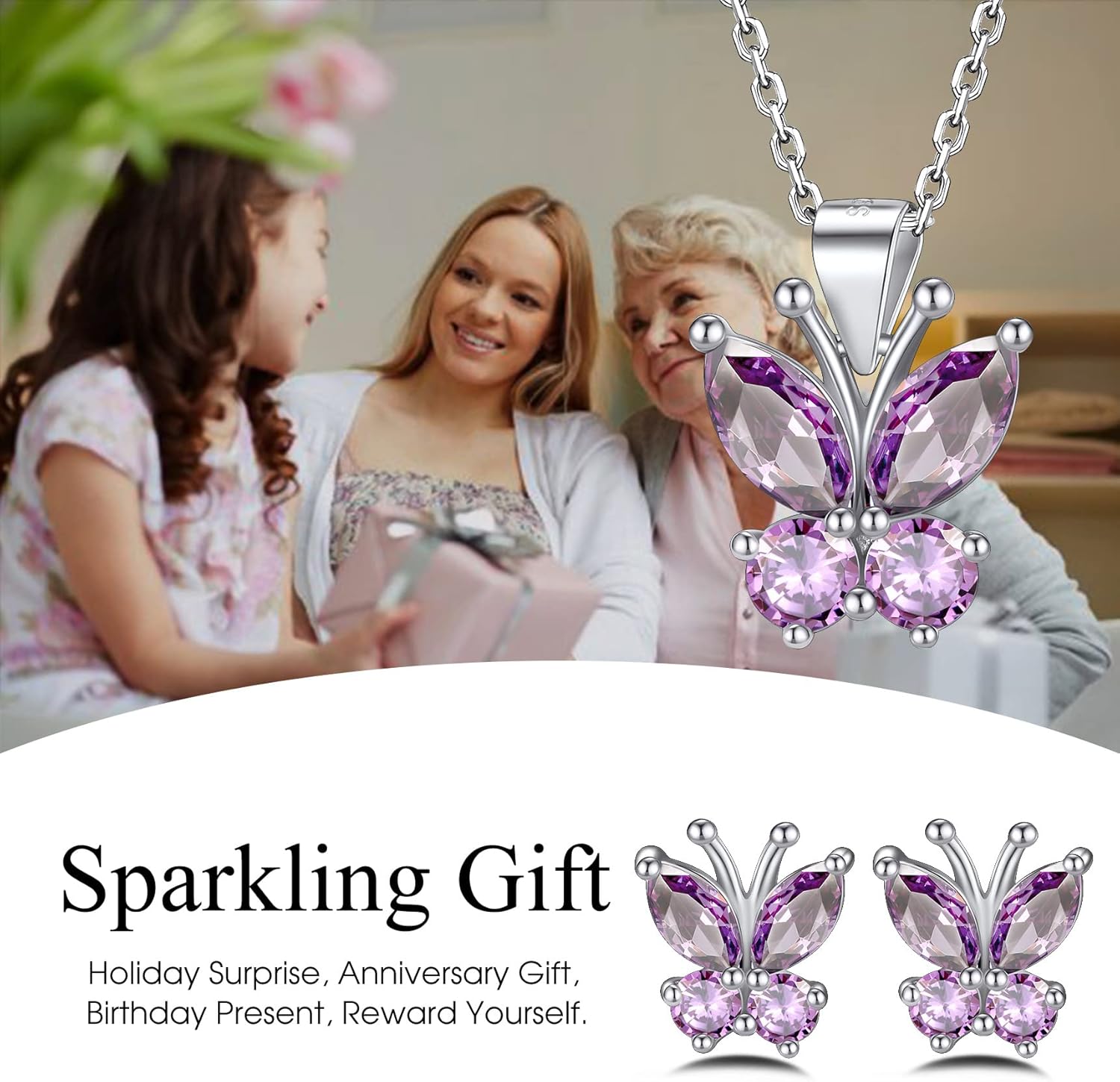 Dazzling June Alexandrite Butterfly Birthstone Necklace