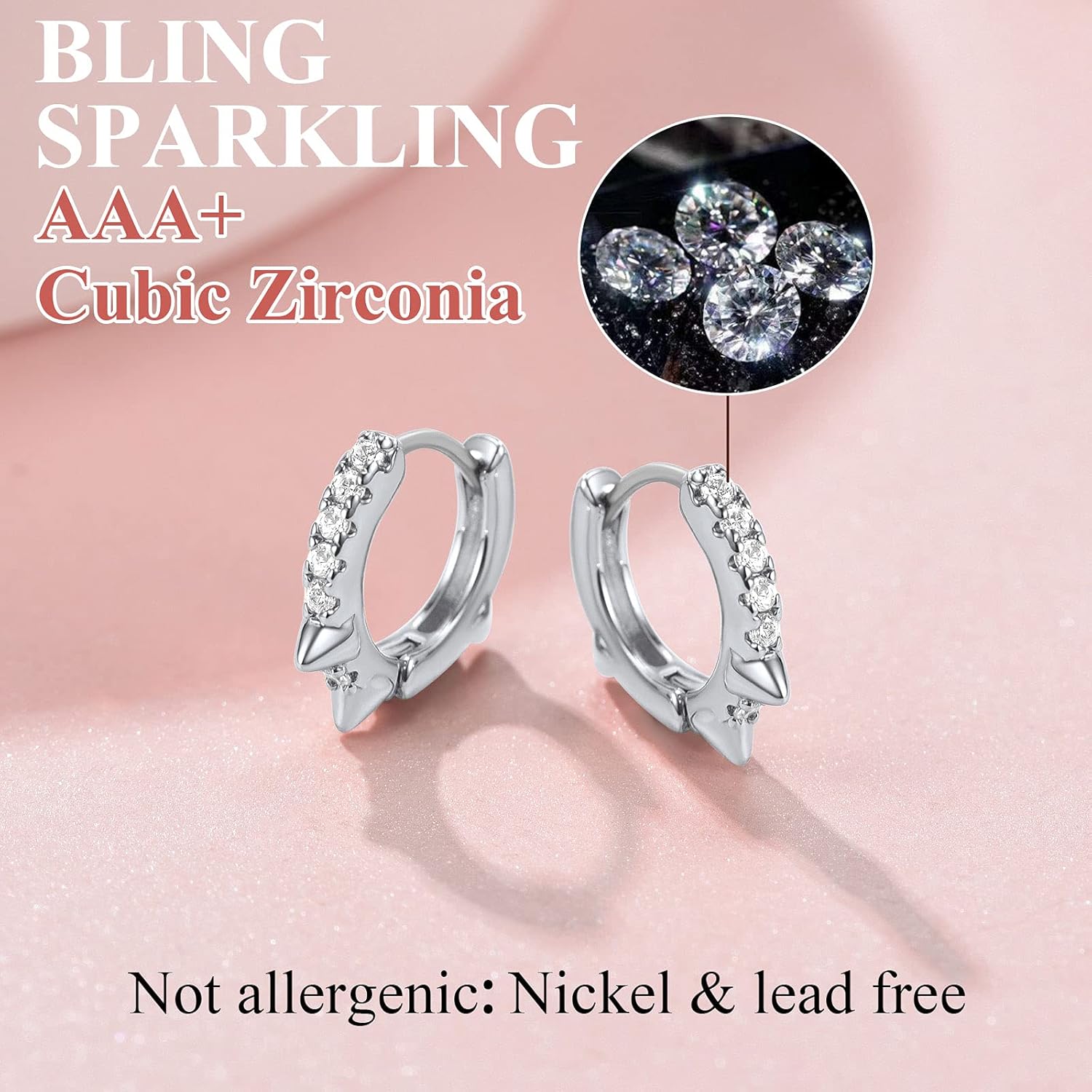 Cool Spike Wire Circle Lightweight with Hypoallergenic Silver Post Huggie Hoops Earrings 