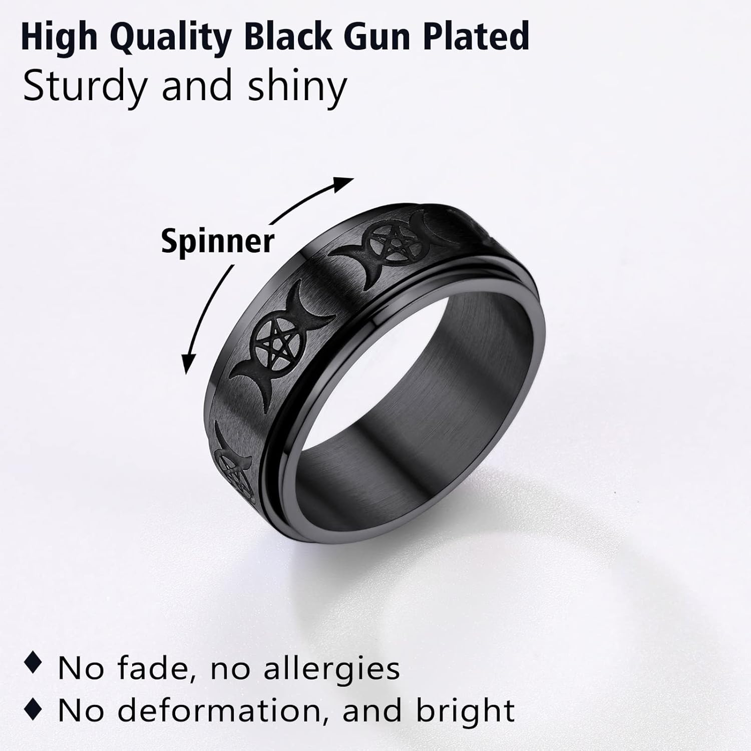 Triple Moons Spinner Band Rings