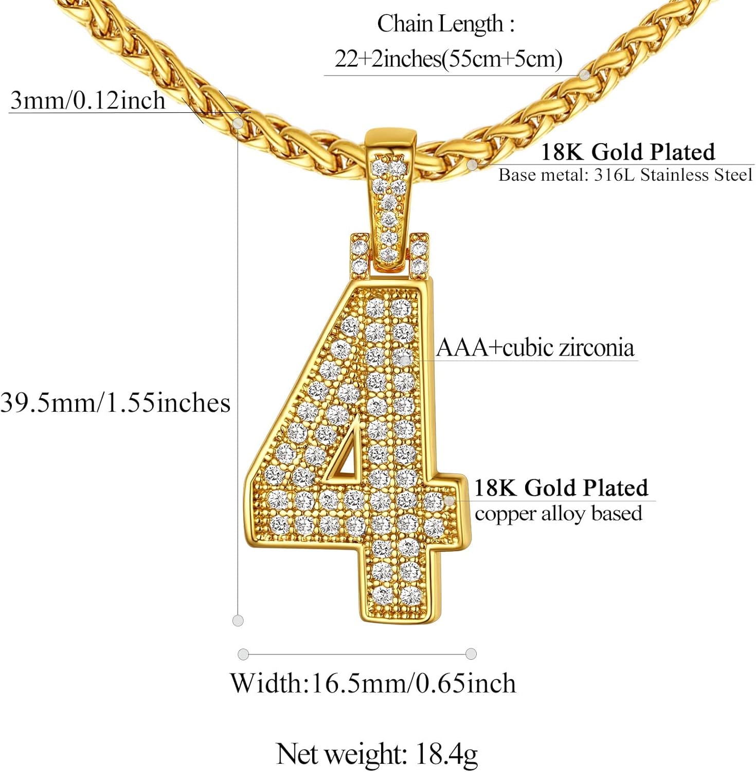 18K Gold Plated Zirconia Number Chain Necklaces