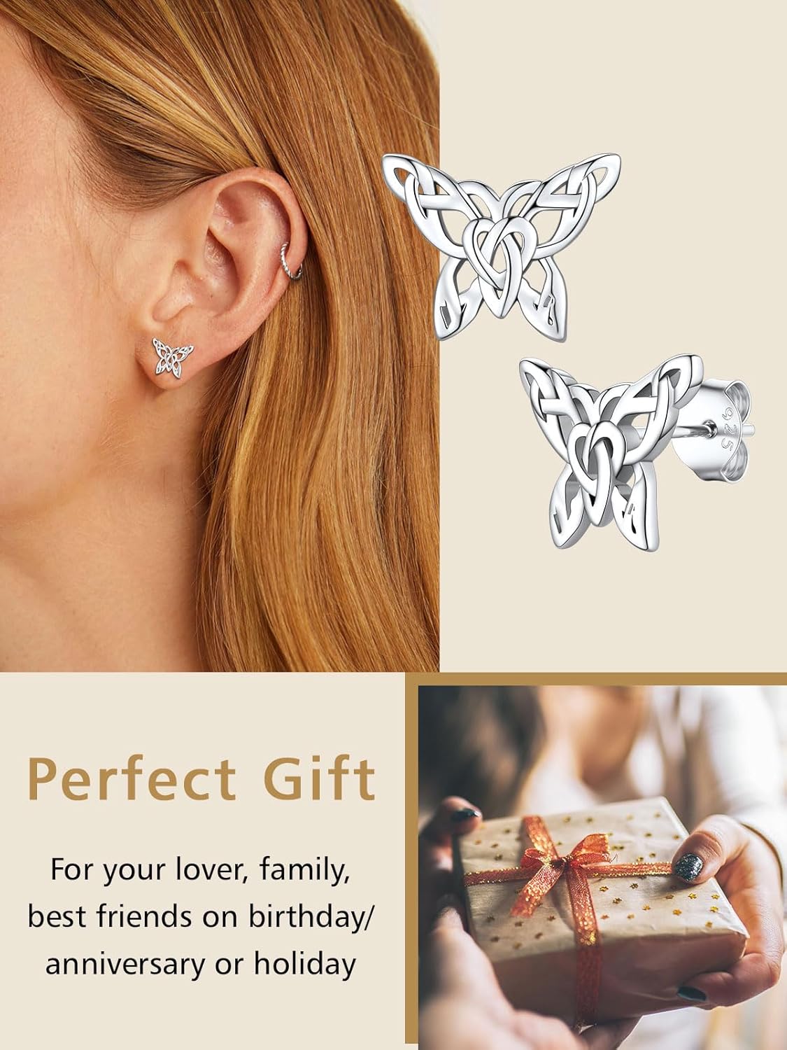 Hypoallergenic Sterling Silver Butterfly Studs Earrings