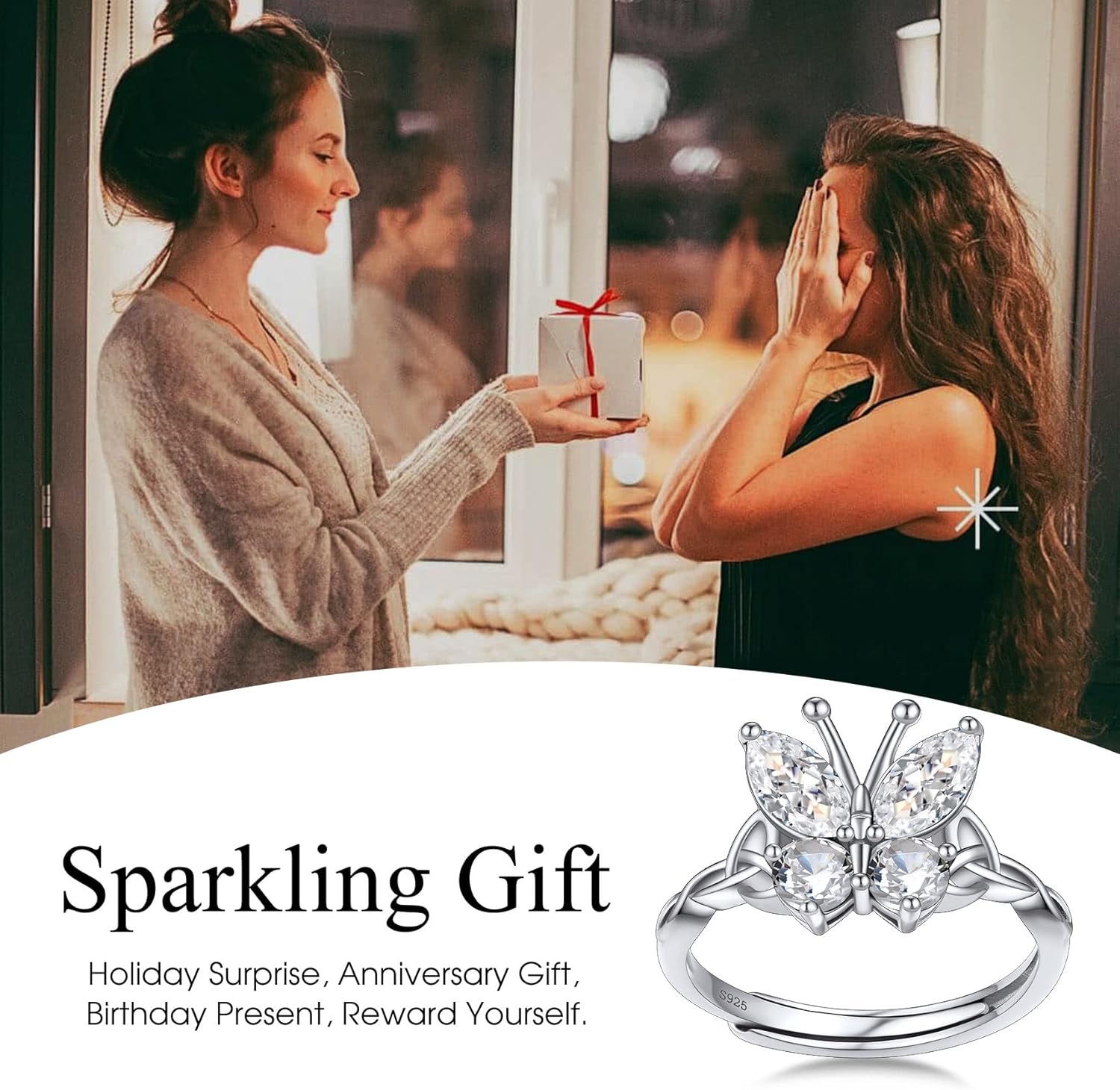 April Clear Quartz Butterfly Birthstone Stackable Rings