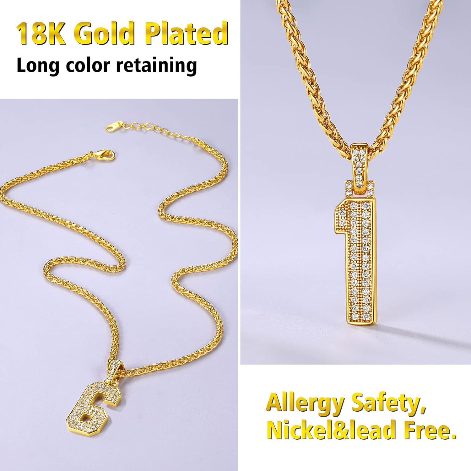 18K Gold Plated Zirconia Number Chain Necklaces