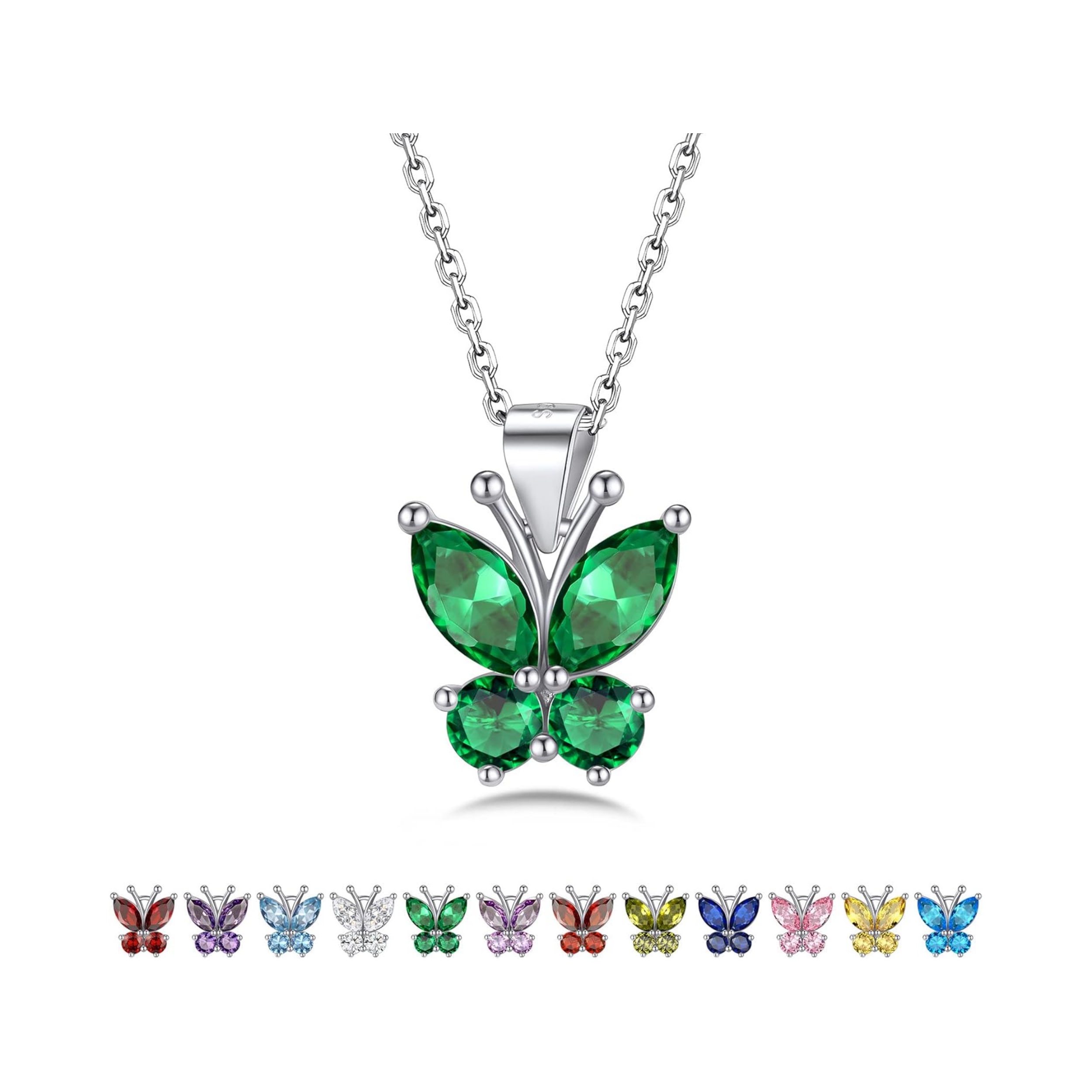 Dazzling May Emerald Quartz Butterfly Birthstone Necklace