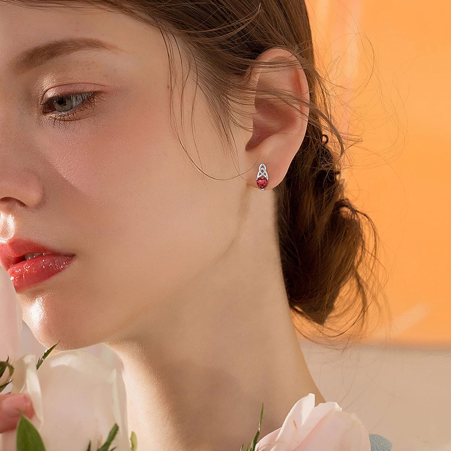 Brilliant Heart Cut Birthstone & Celtic Knot Stud Earrings