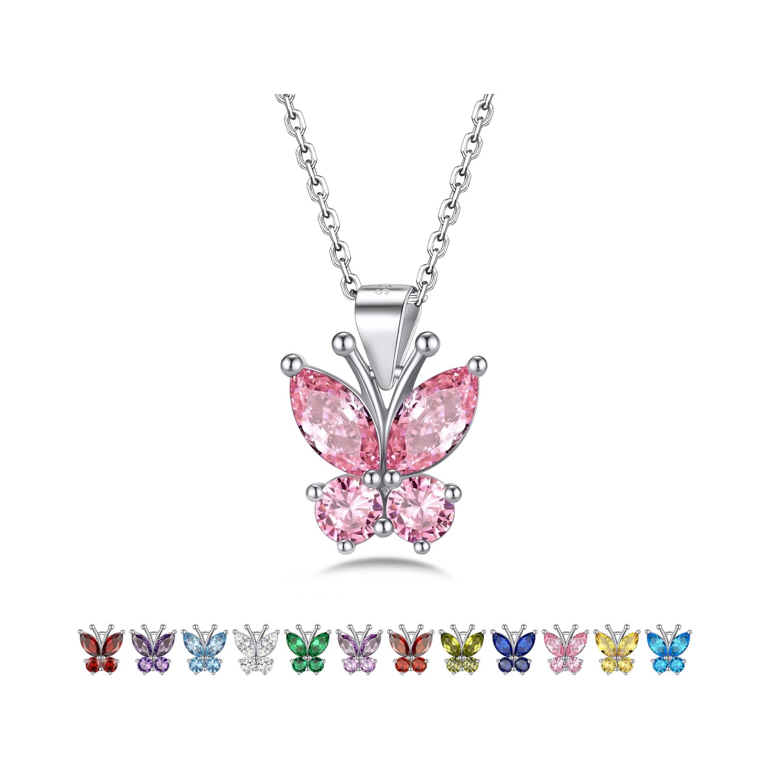 Dazzling October Tourmaline Butterfly Birthstone Necklace
