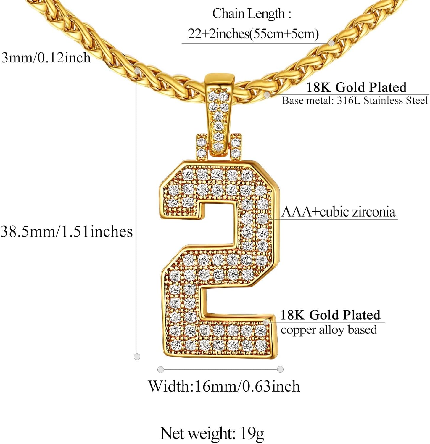 18K Gold Plated Zirconia Number Chain Necklaces