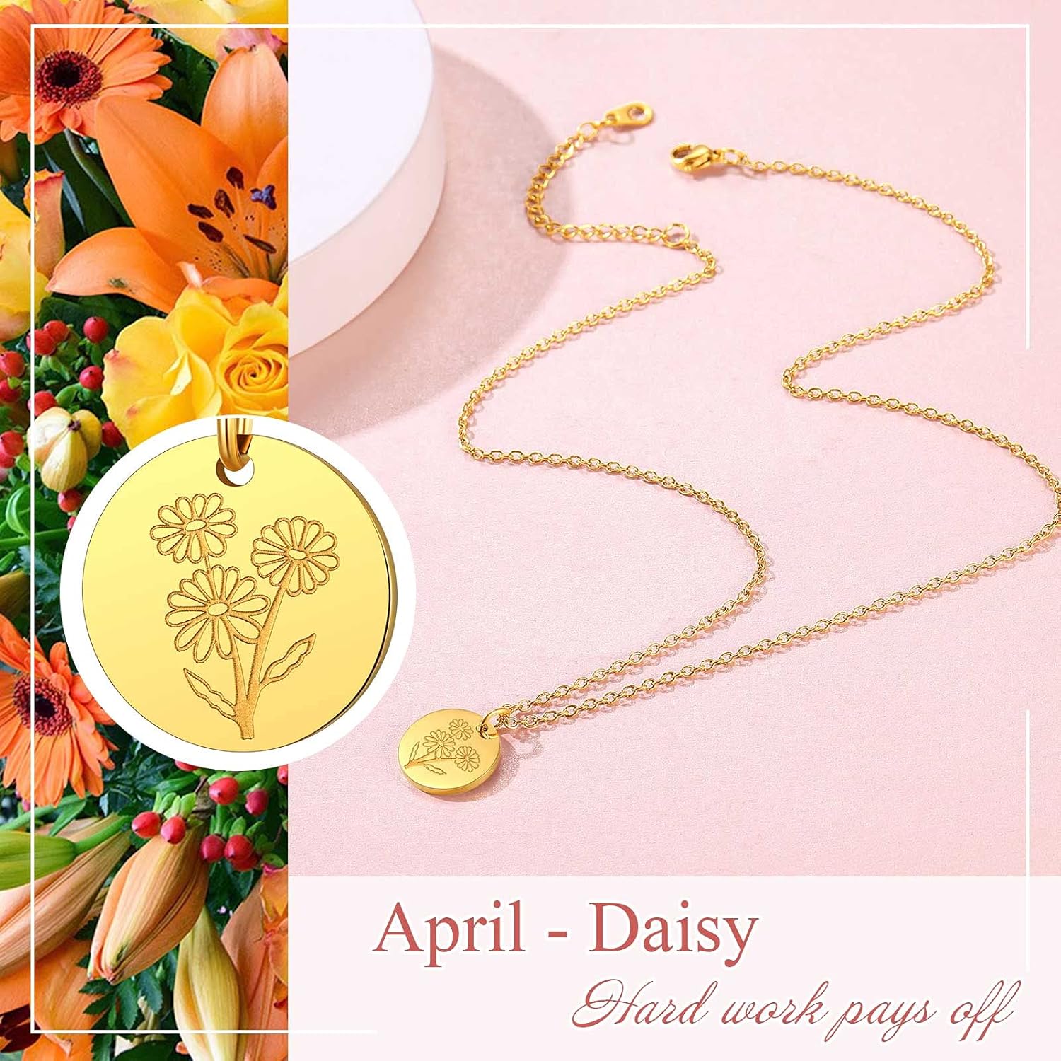 Jan. to Dec. Guardian Month Floral Birth Flower Disc Necklaces