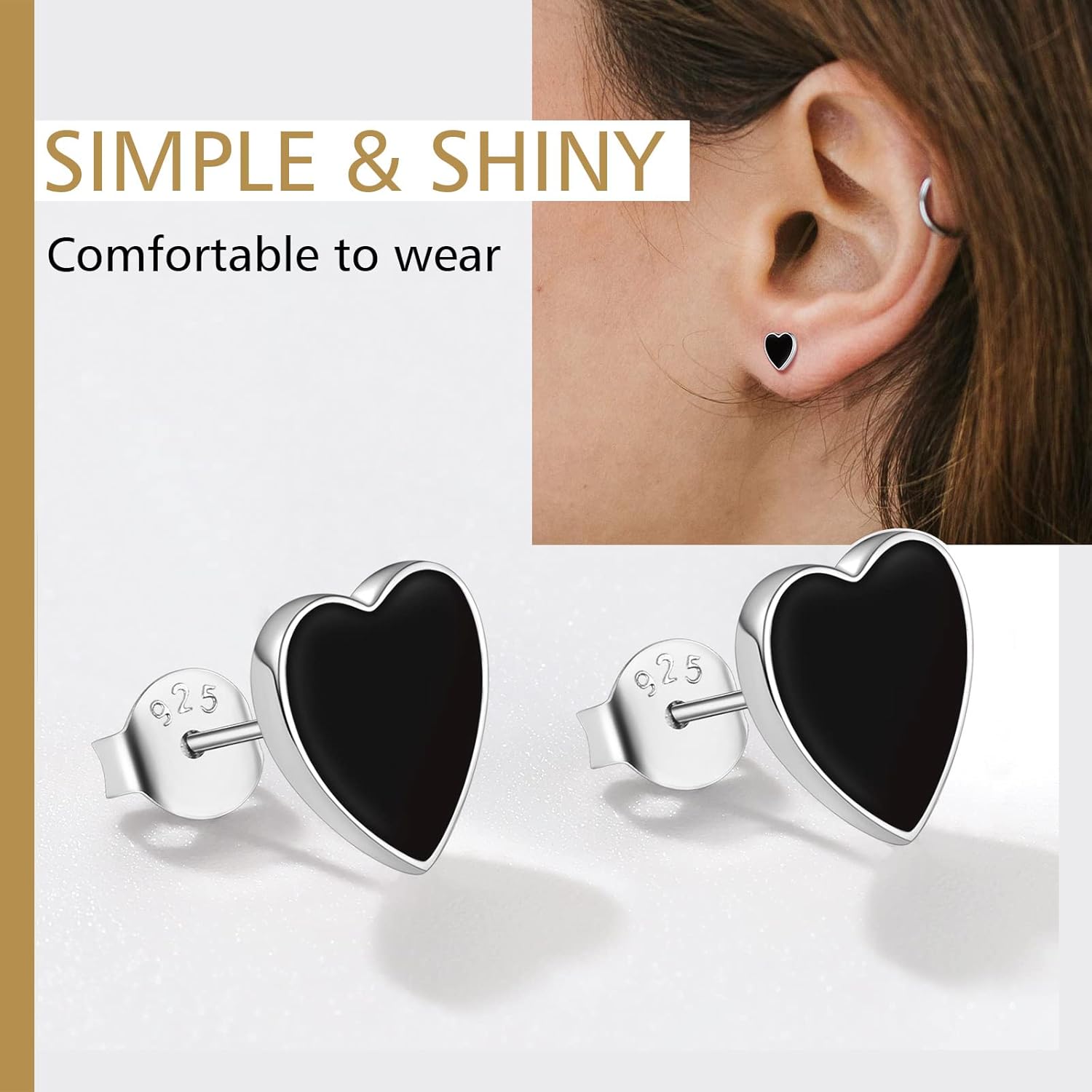 Cute Black Heart Tiny Studs Earrings