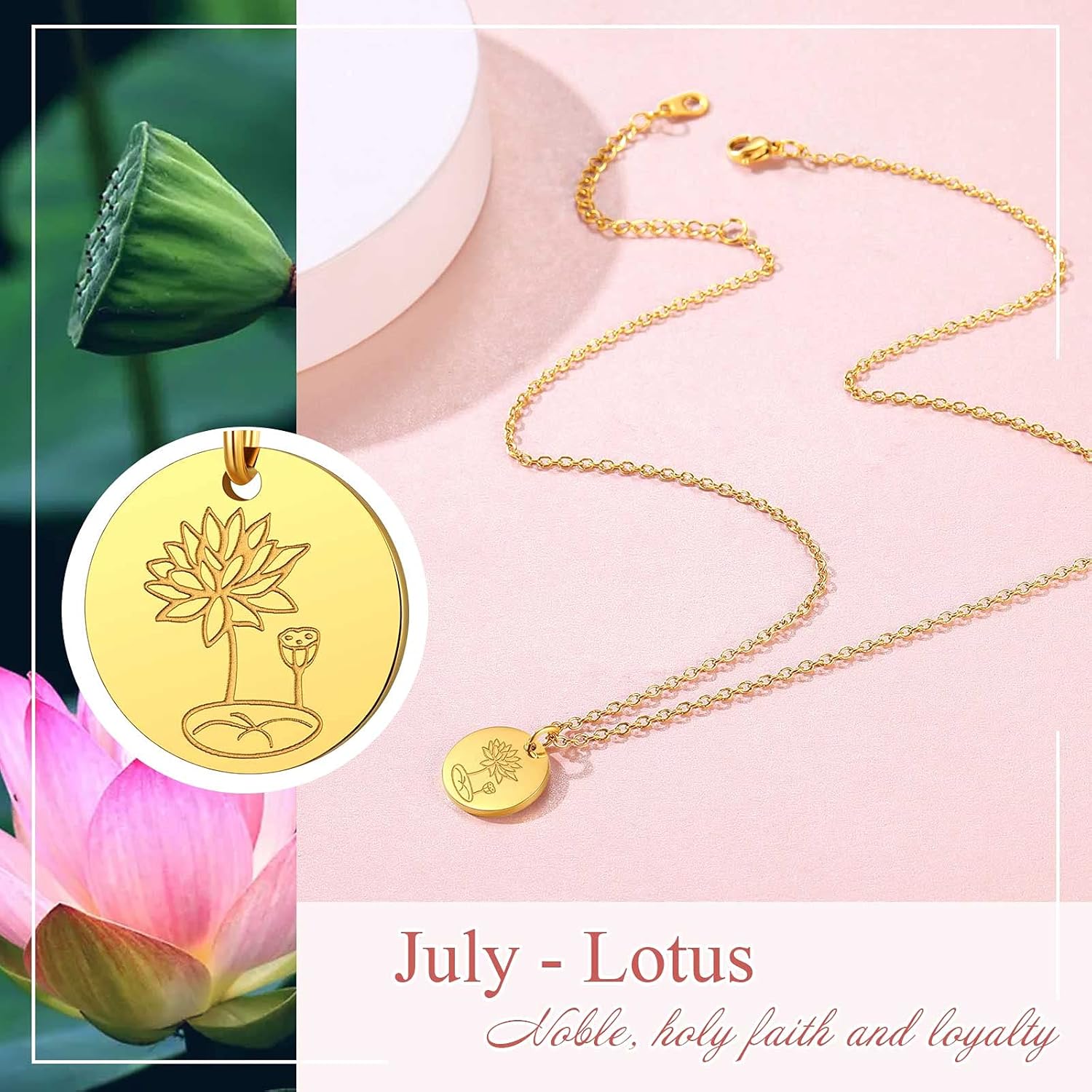 Jan. to Dec. Guardian Month Floral Birth Flower Disc Necklaces