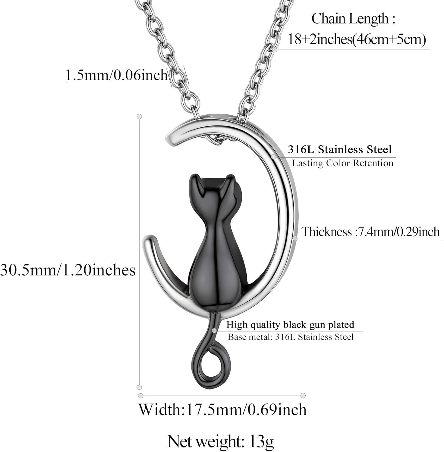 Urn Ashes Moon Cat Pendant Necklaces