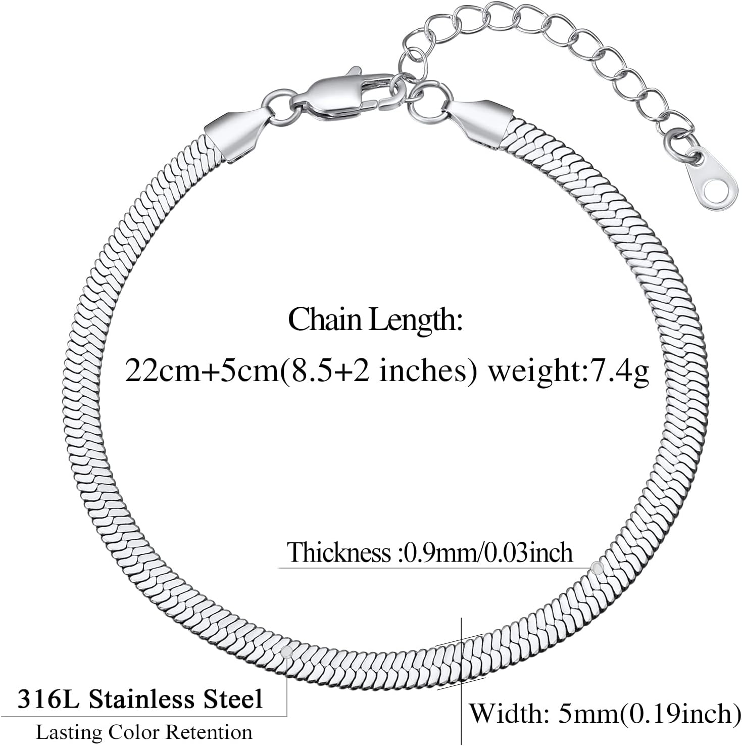 Elegant Herringbone Snake Chain Anklets