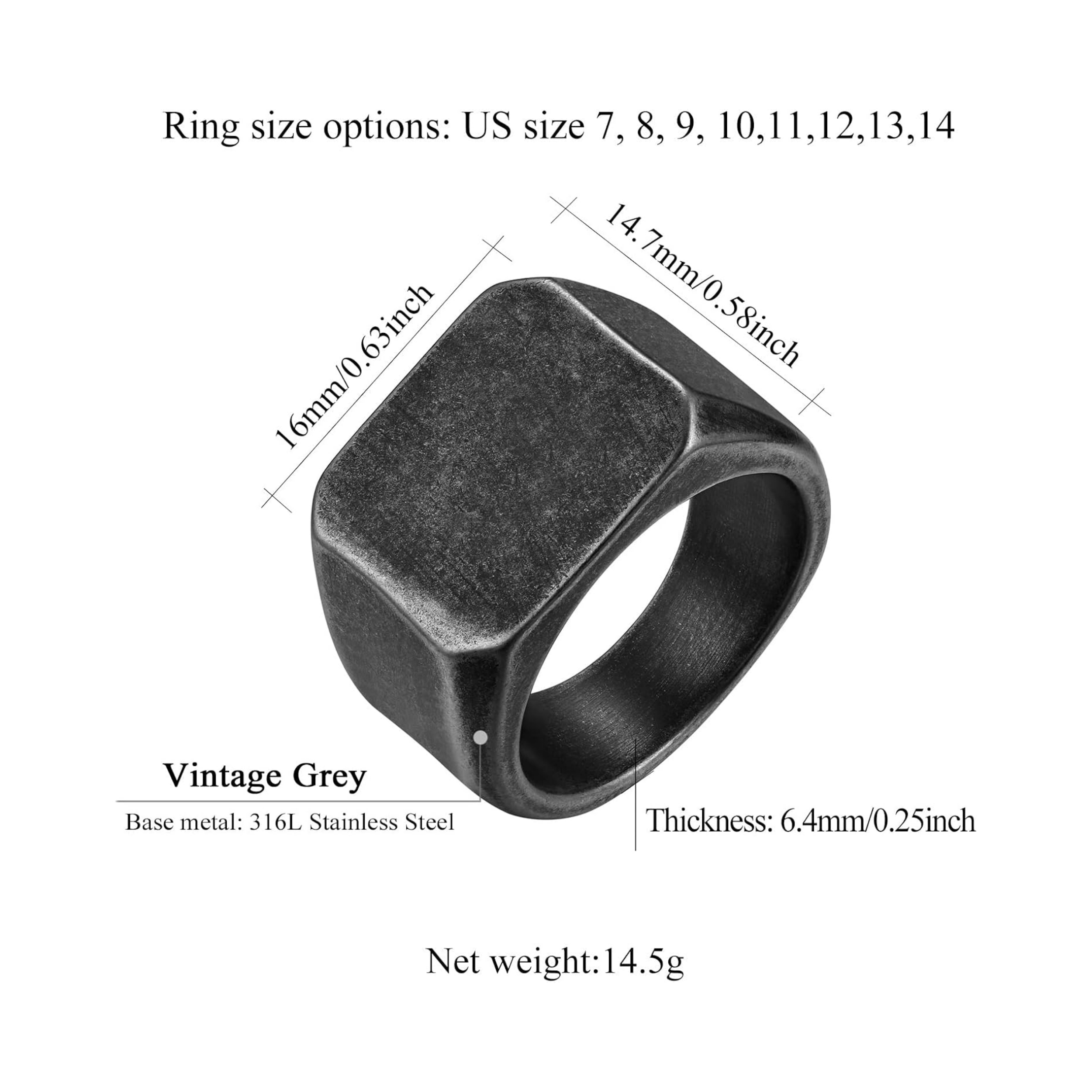 Chunky Seamless Biker Vintage Square Signet Rings