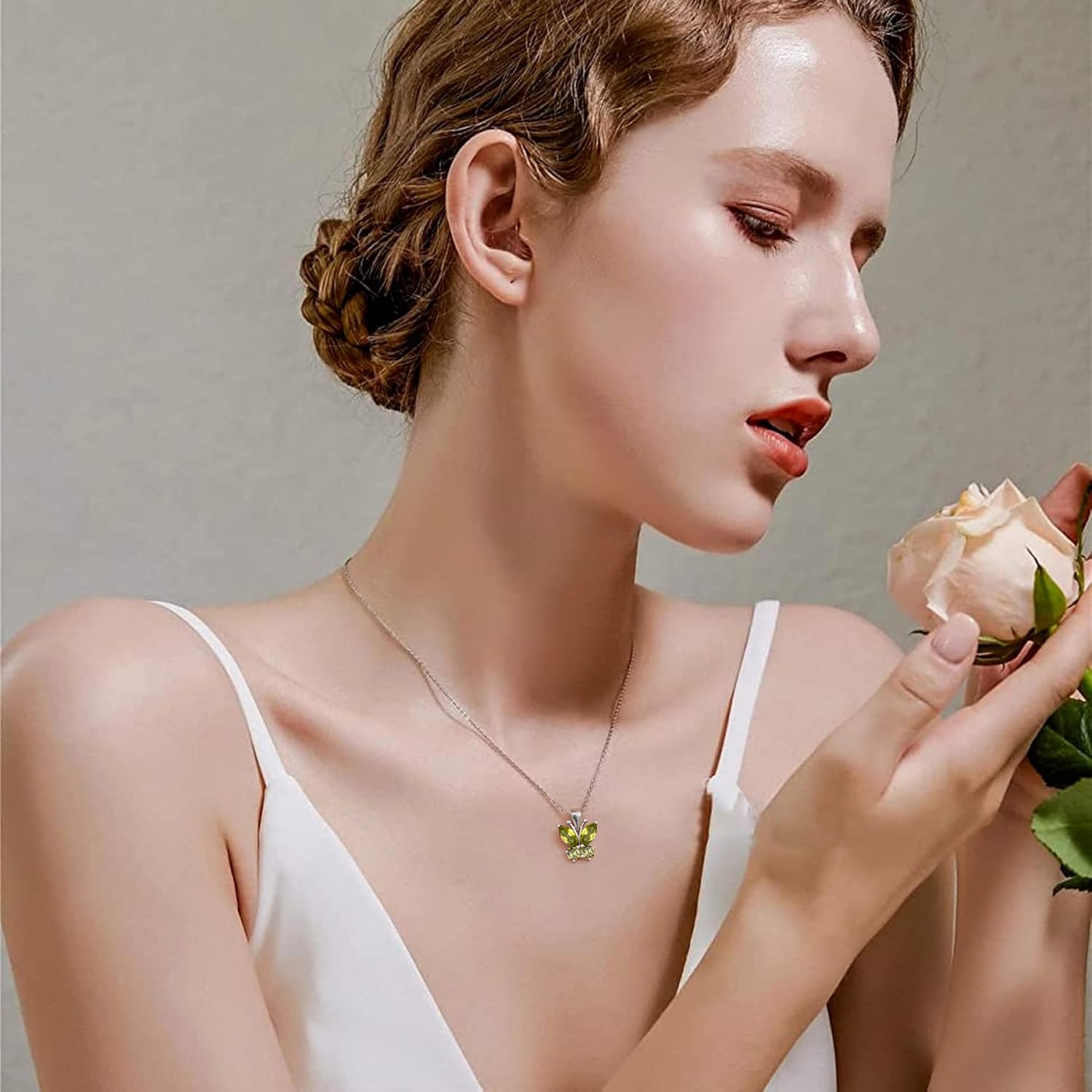 Dazzling August Peridot Butterfly Birthstone Necklace